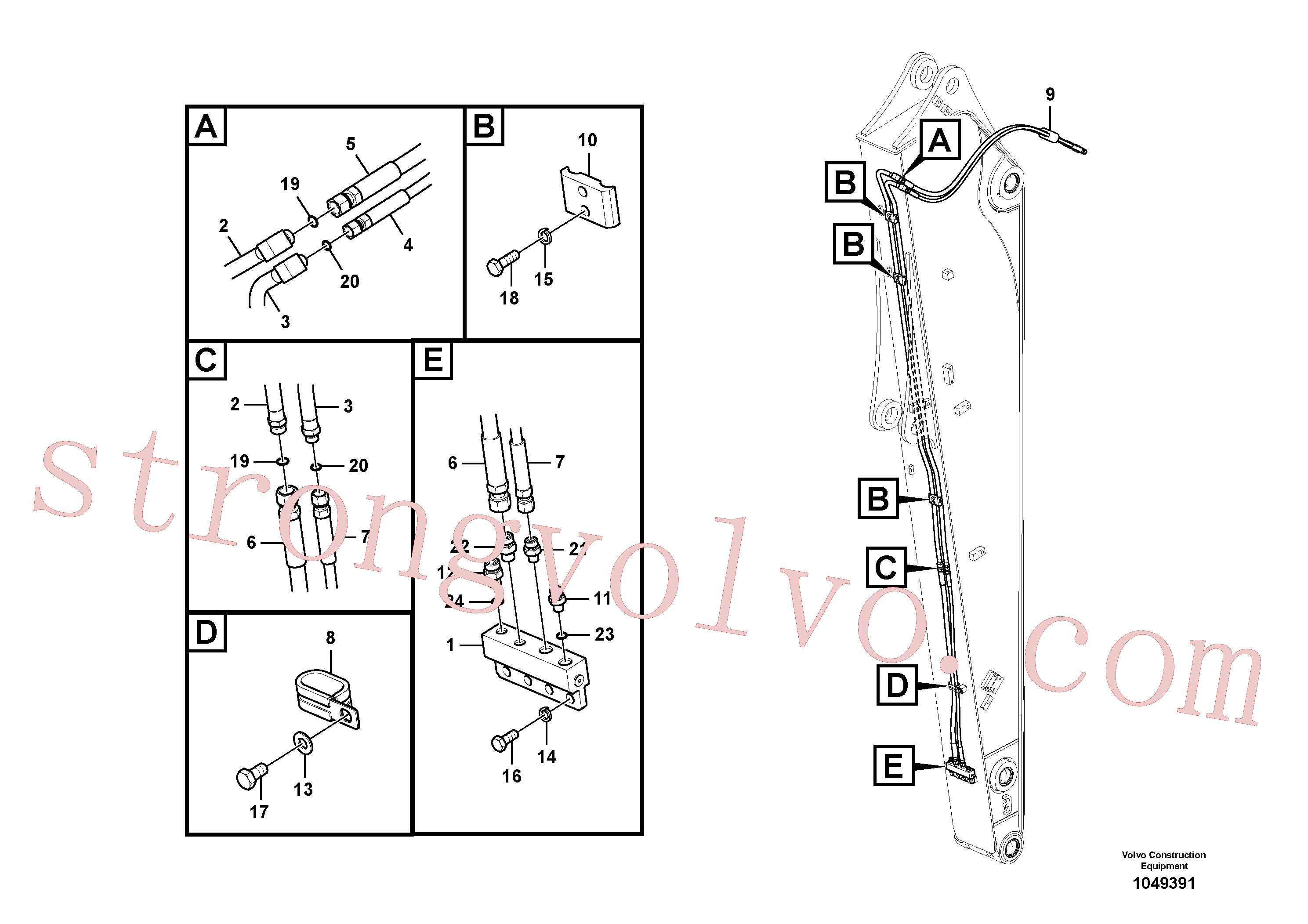 SA9412-31010 Volvo Hidráulica de serviço, encaixe rápido no braço de afundamento(1049391 Montagem)