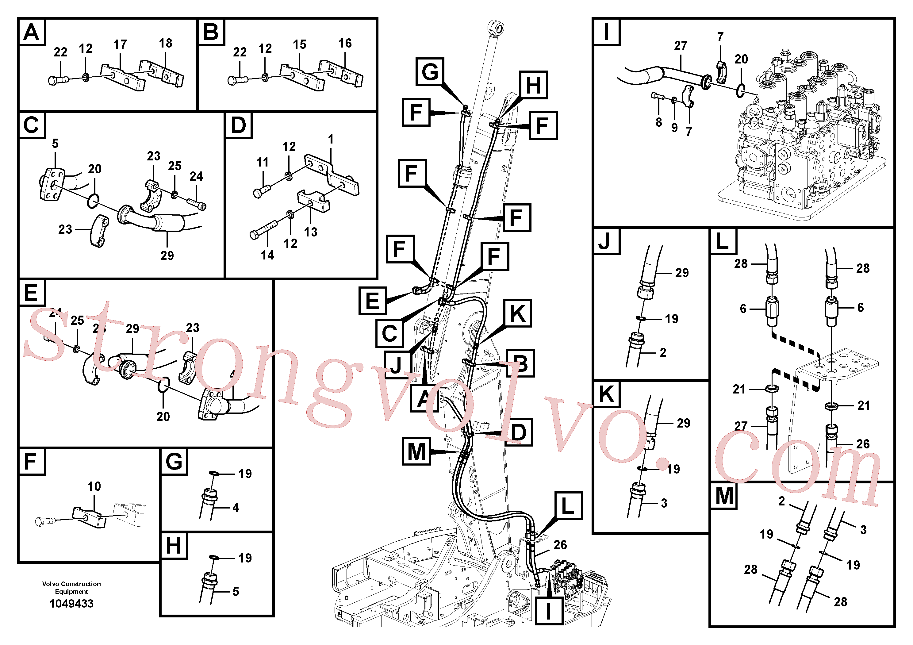 SA1174-53610 Volvo Hidráulica de serviço, cilindro do braço de afundamento na lança ajustável(1049433 Montagem)