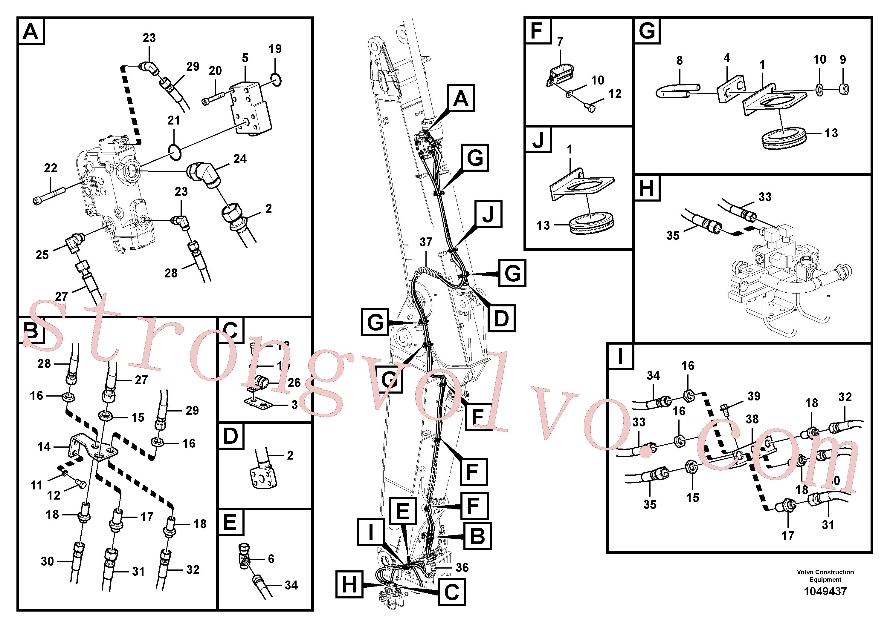VOE936245 Volvo Hidráulica de serviço, ruptura do braço de afundamento para lança ajustável(1049437 Montagem)