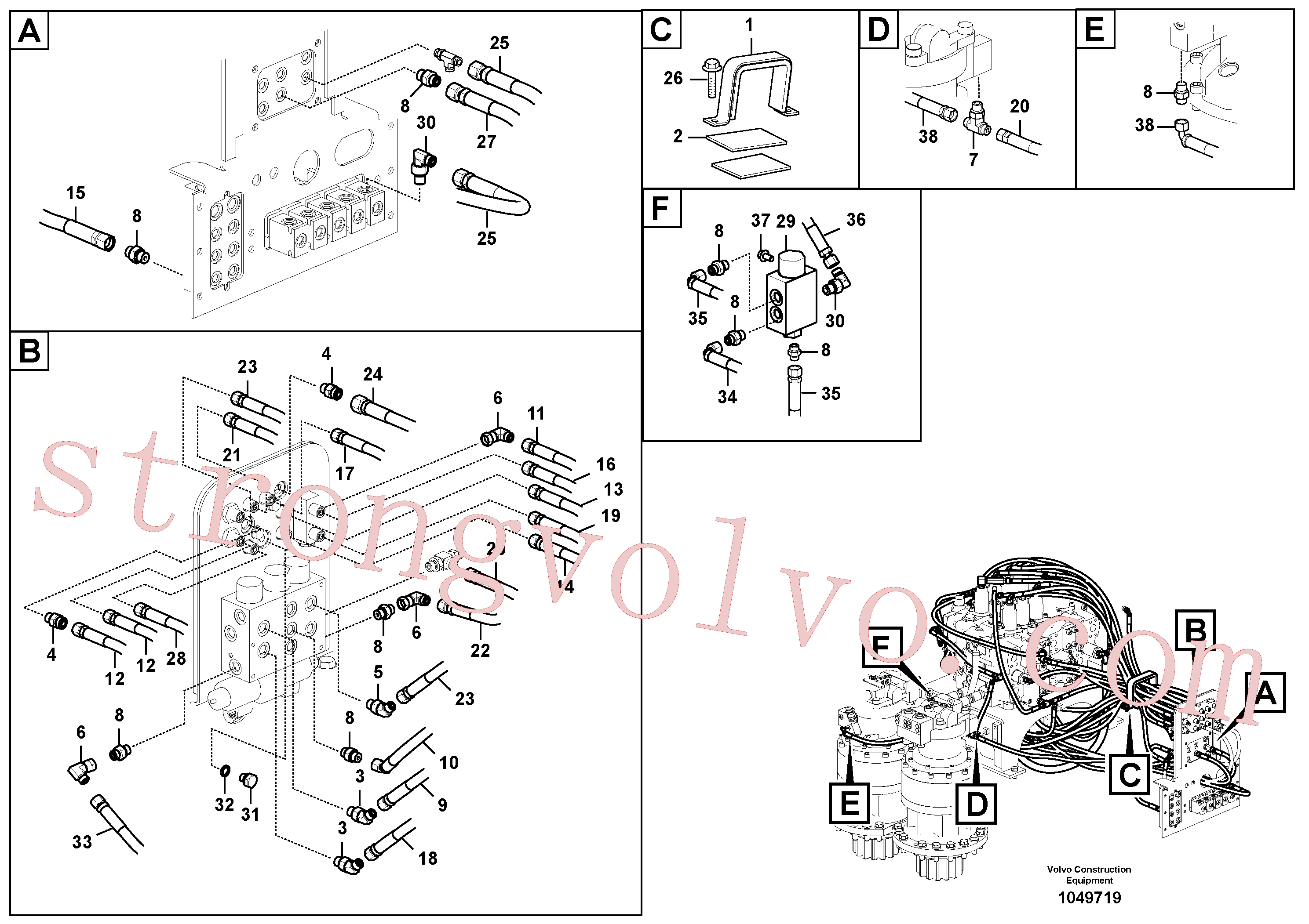 VOE936970 Volvo Sistema servomotor, tubagem da válvula de comando(1049719 Montagem)
