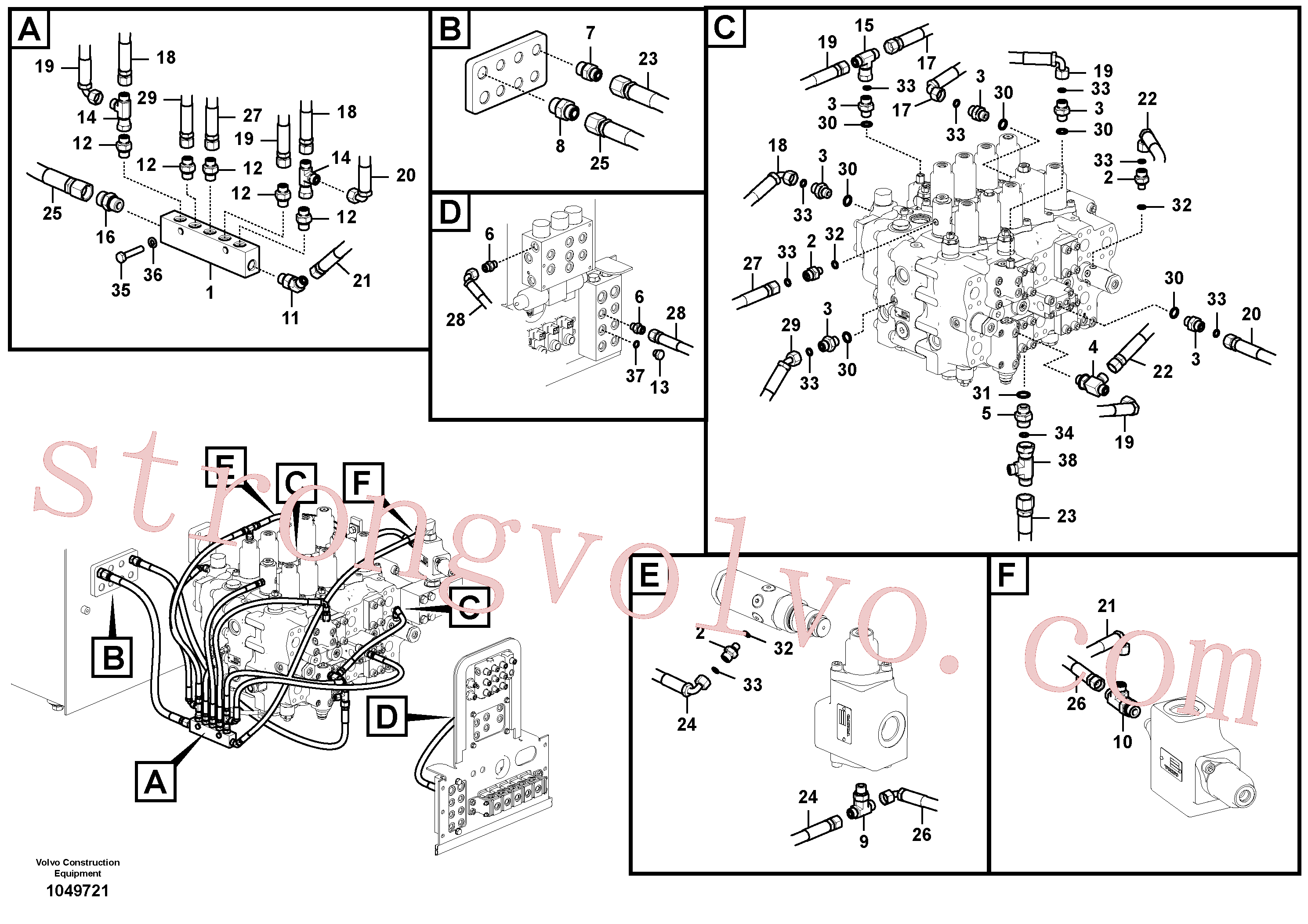 VOE936295 Volvo Sistema servomotor, tubagem da válvula de comando(1049721 Montagem)