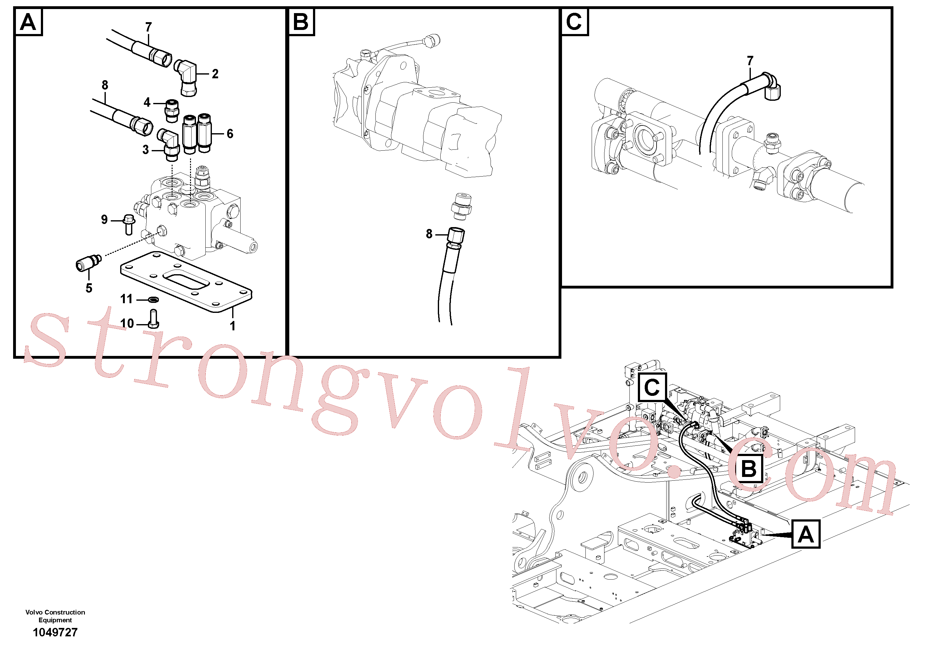 SA9011-31005 Volvo Hidráulica de serviço, inclinação e rotor na estrutura superior(1049727 Montagem)