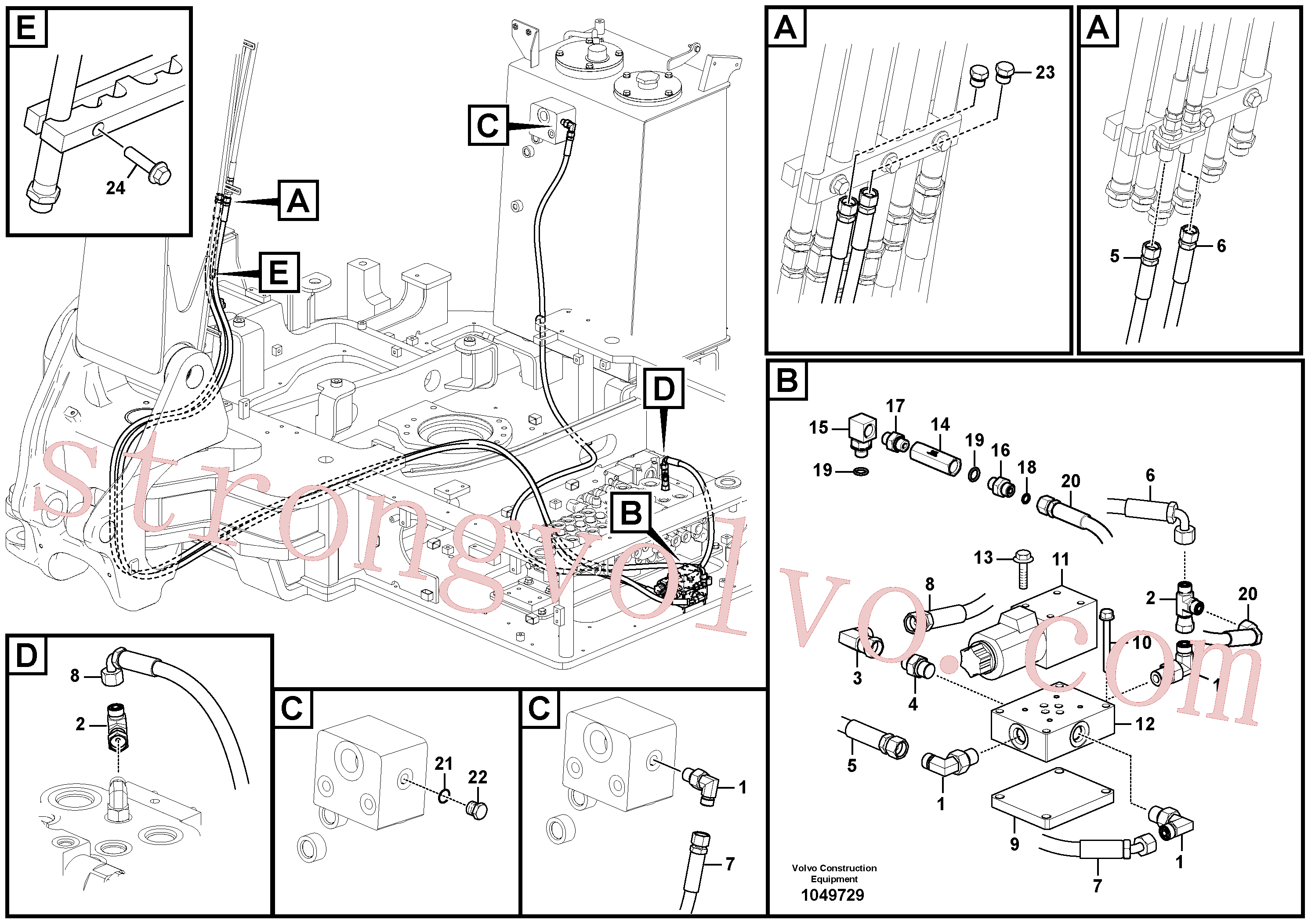 VOE936399 Volvo Hidráulica de serviço, encaixe rápido na estrutura superior(1049729 Montagem)