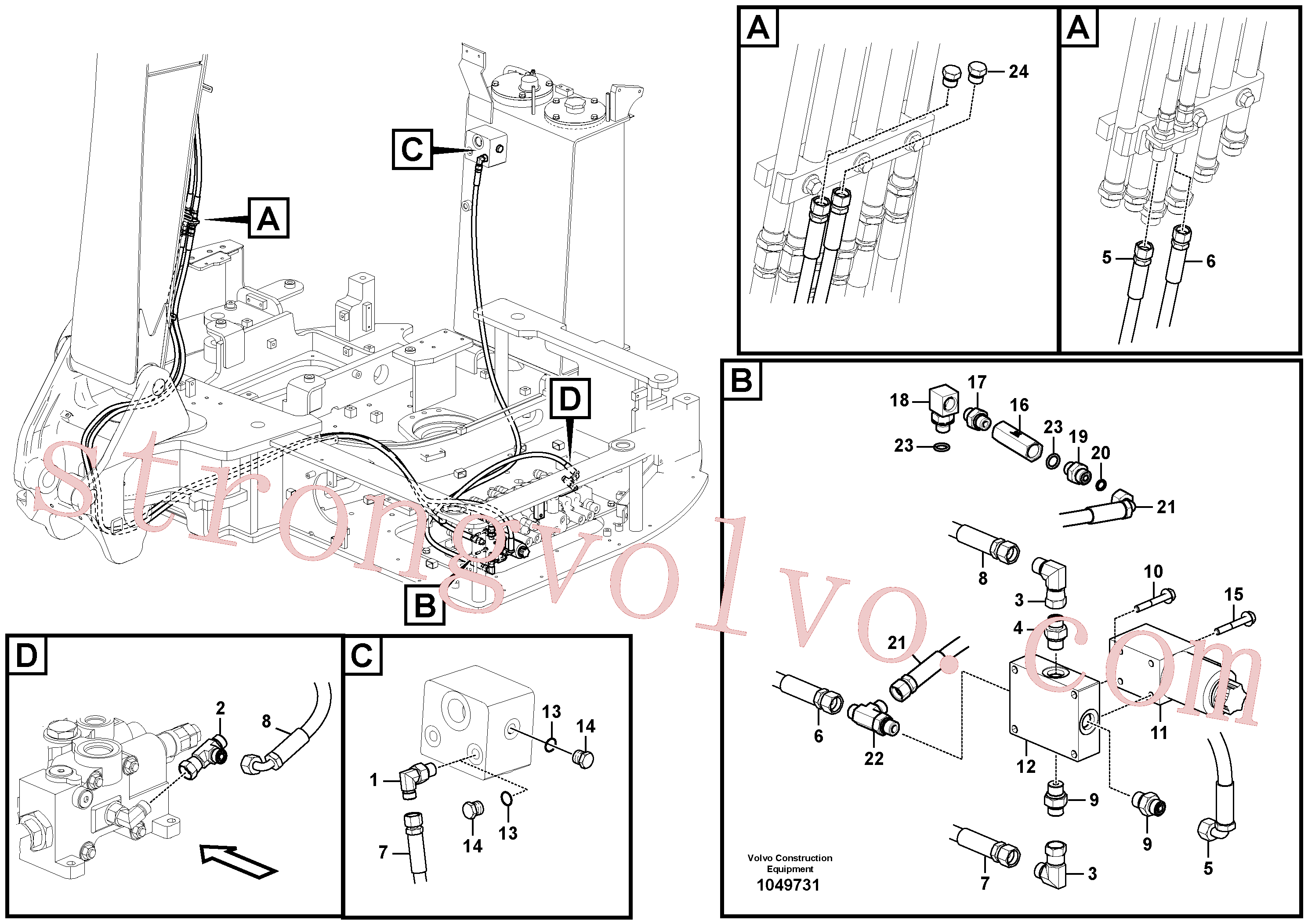 VOE11431025 Volvo Hidráulica de serviço, encaixe rápido na estrutura superior(1049731 Montagem)