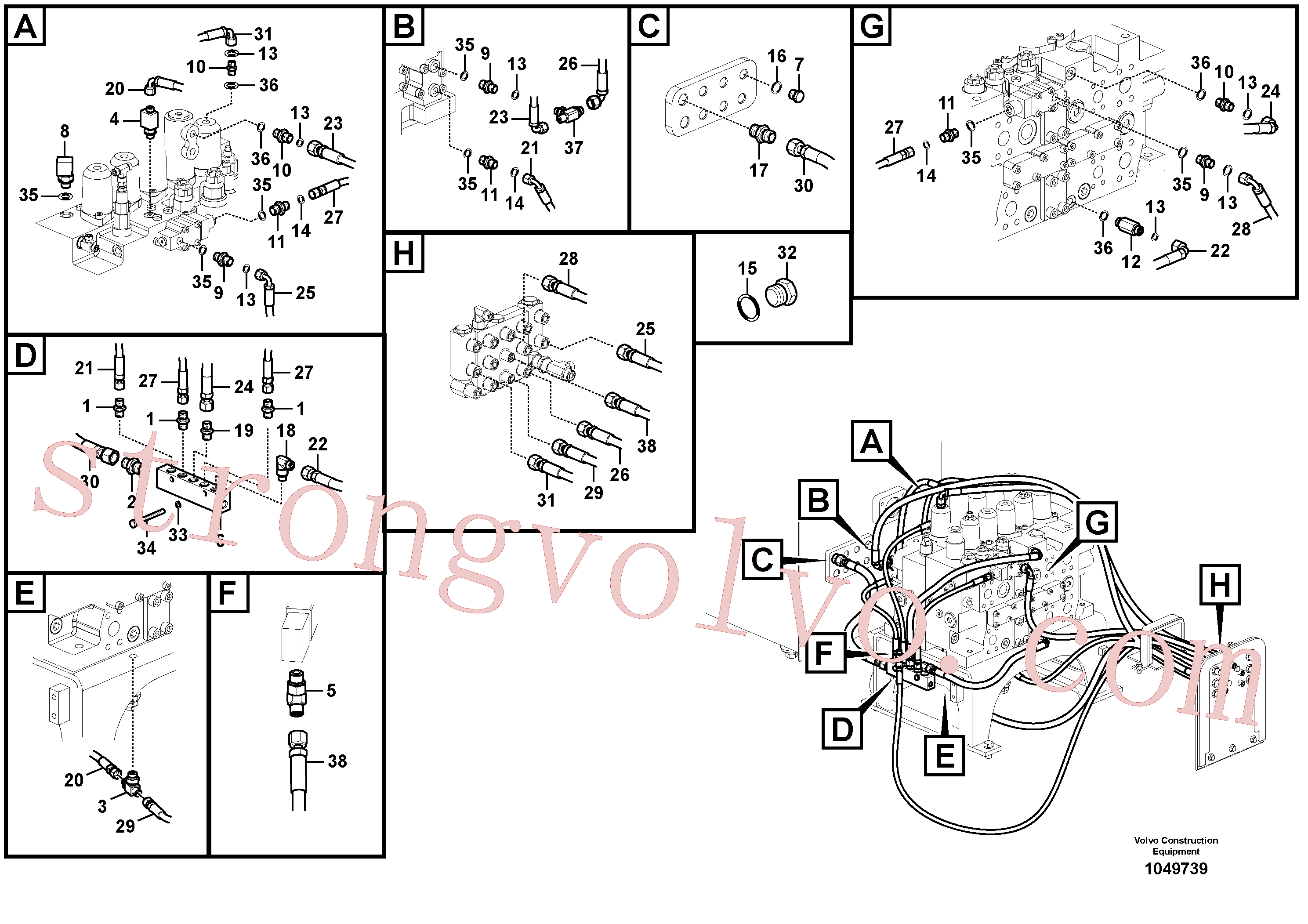 VOE937106 Volvo Sistema servomotor, válvula de comando para válvula de comando à distância(1049739 Montagem)