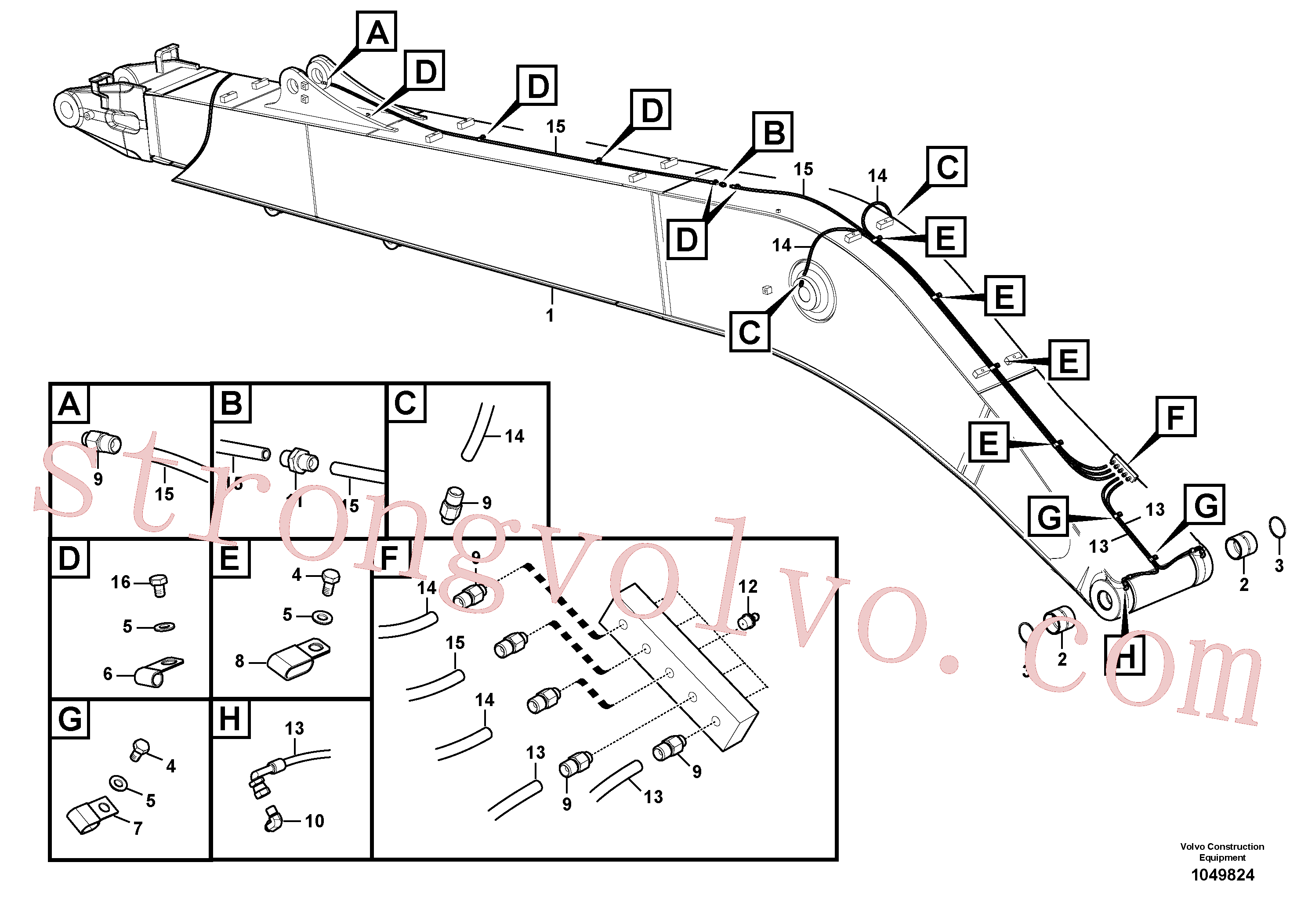 VOE14727790 Volvo Tubagem de lubrificação com massa e lança, longo alcance(1049824 Montagem)