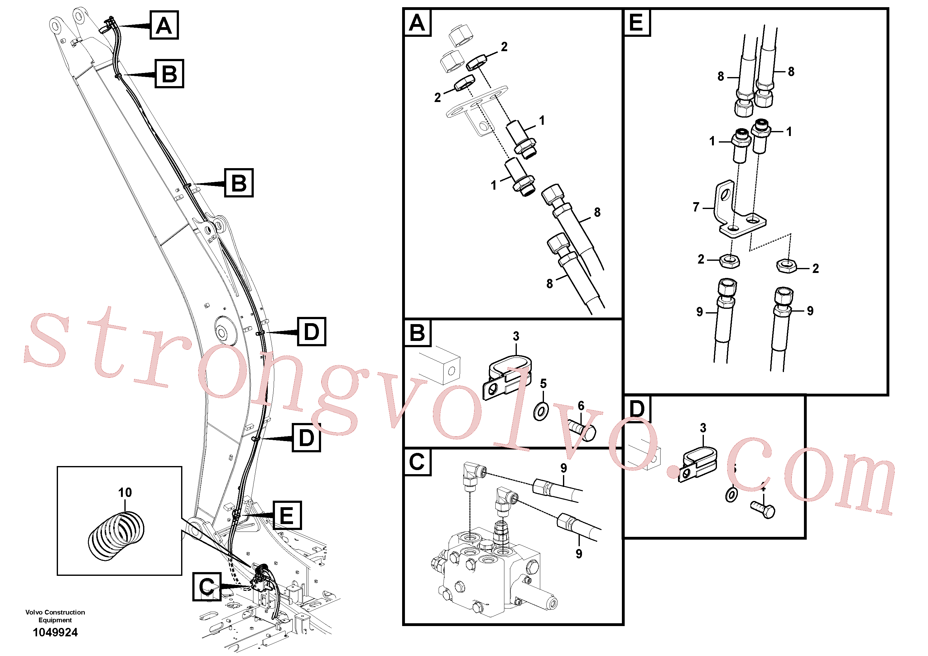 VOE15042429 Volvo Hidráulica de serviço, inclinação e rotor na lança(1049924 Montagem)