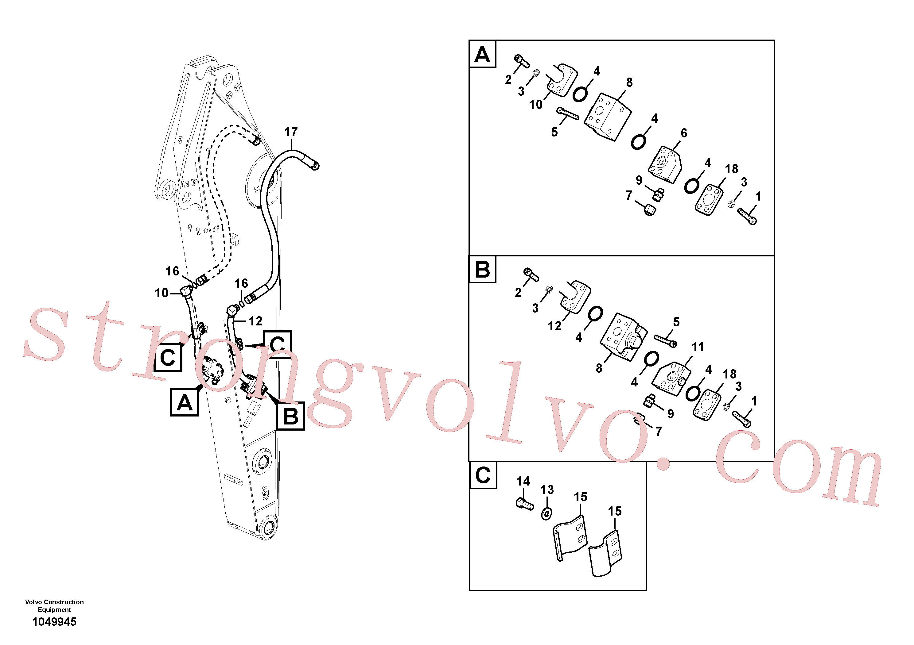VOE937482 Volvo Hidráulica de serviço, martelo e cortador para braço de afundamento(1049945 Montagem)