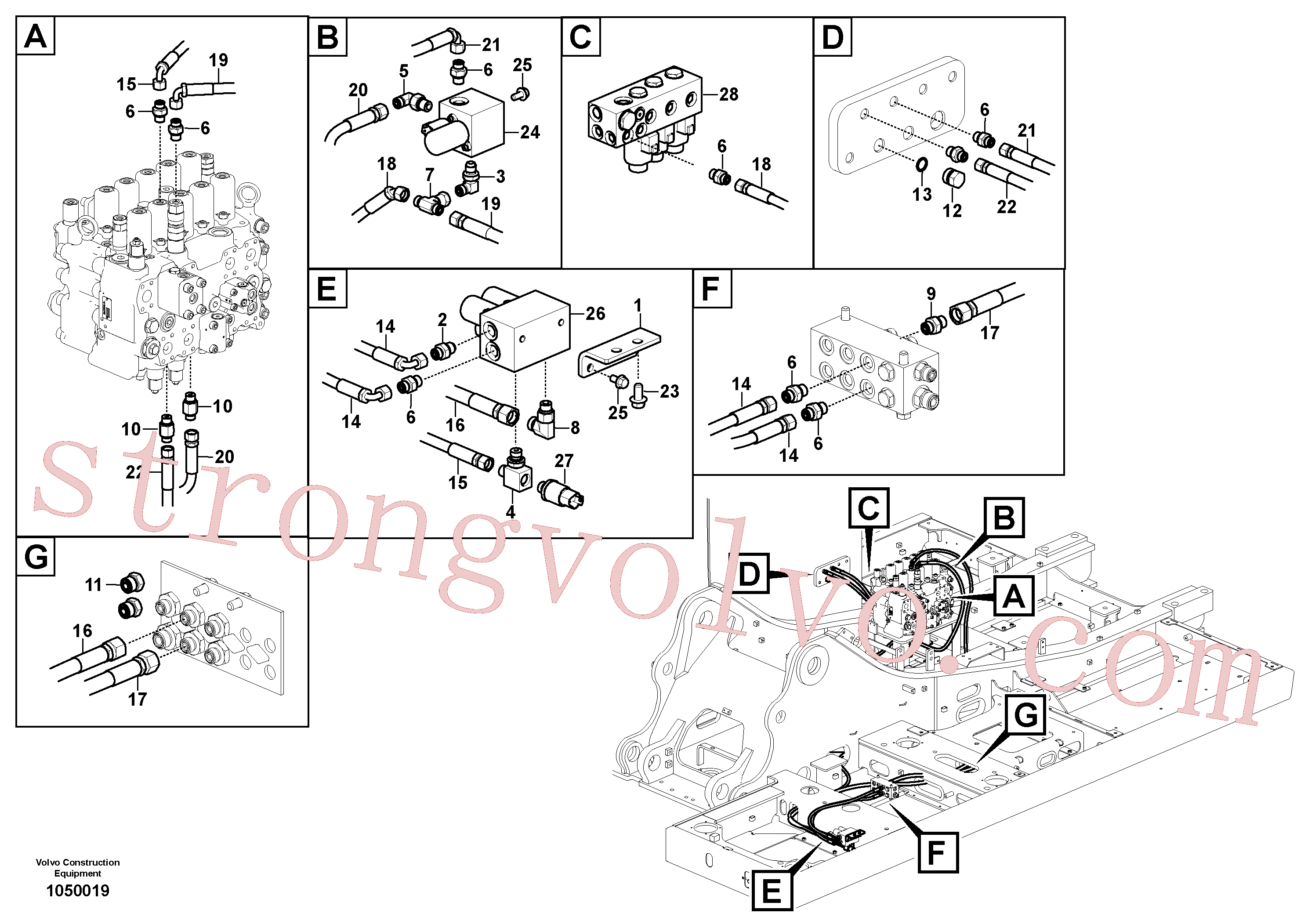 VOE936671 Volvo Sistema servomotor, martelo e corte(1050019 Montagem)