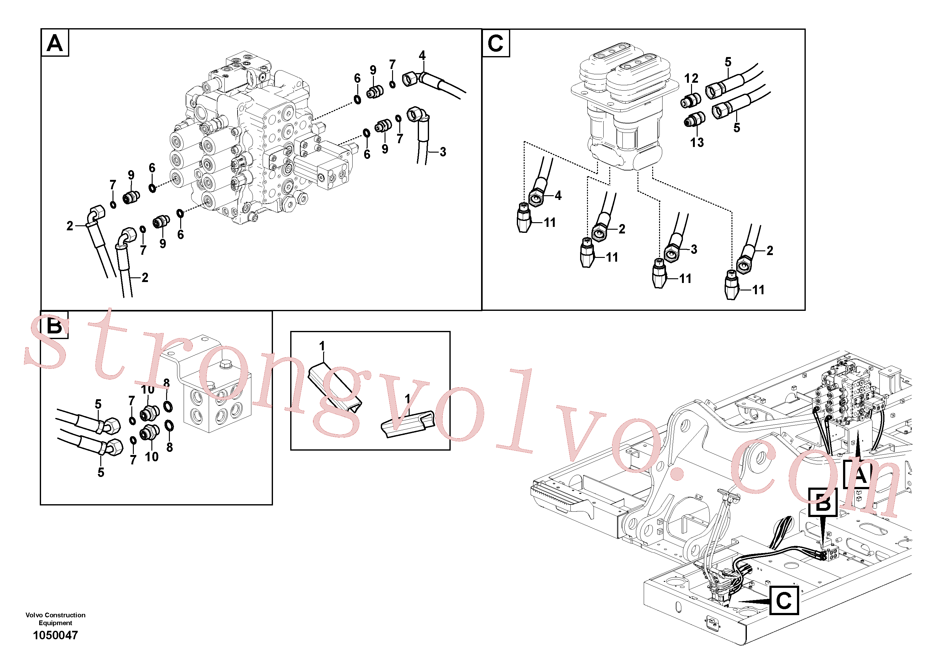 VOE937599 Volvo Sistema servomotor, válvula de comando para válvula solenóide(1050047 Montagem)
