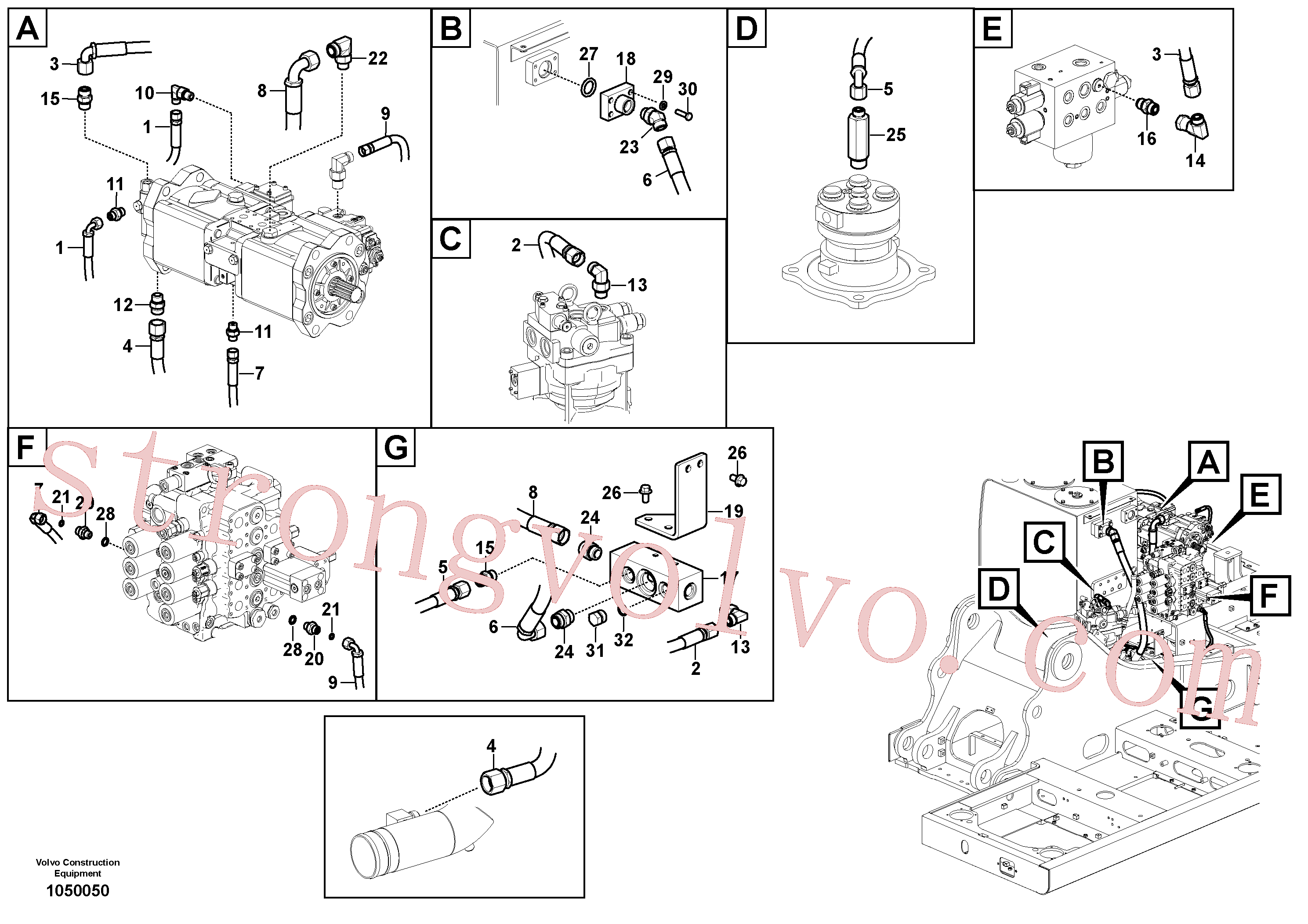 VOE937993 Volvo Sistema servomotor, suporte do filtro e tubagem da bomba(1050050 Montagem)