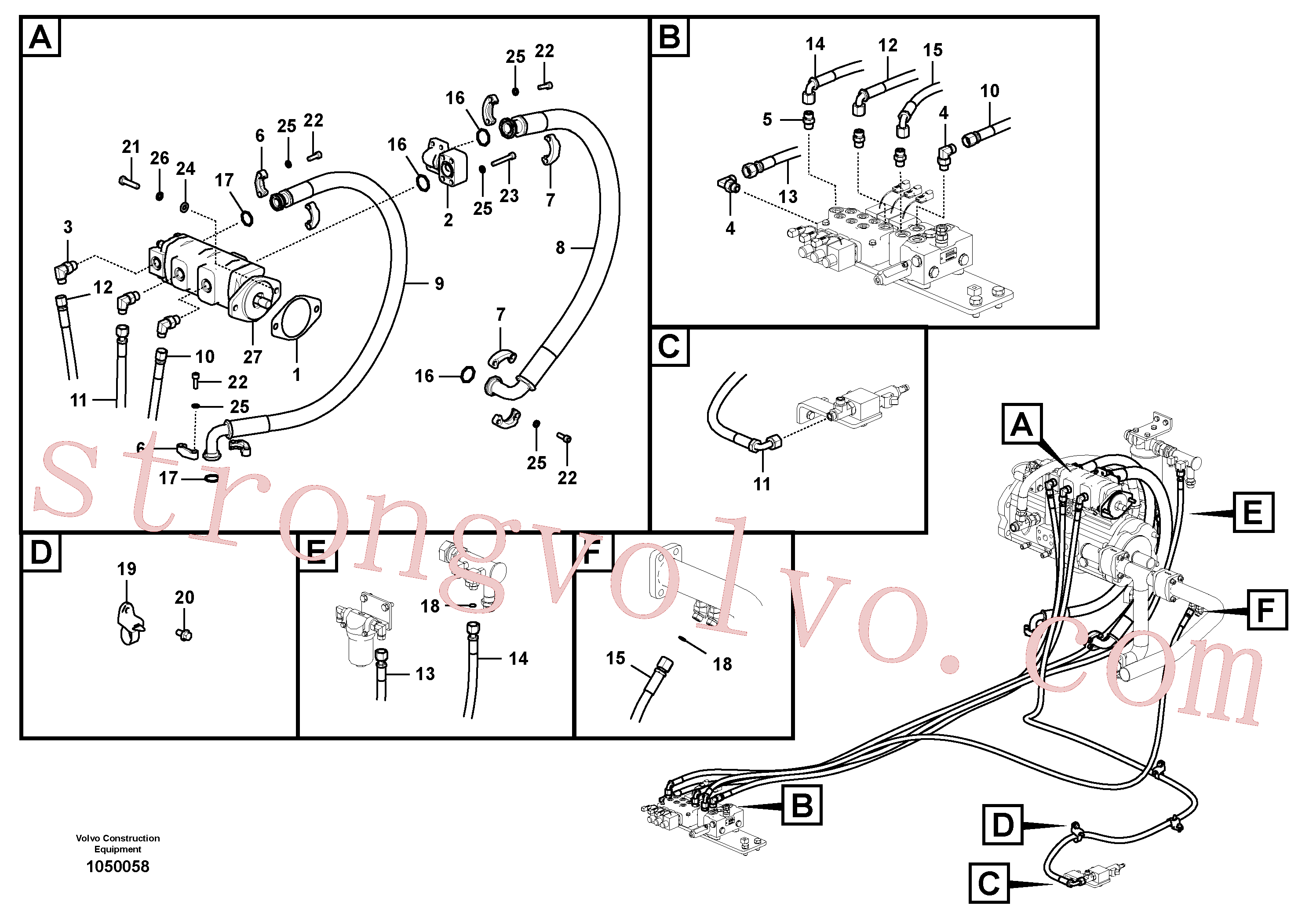 VOE937182 Volvo Sistema hidráulico, sistema refrigerante do óleo(1050058 Montagem)