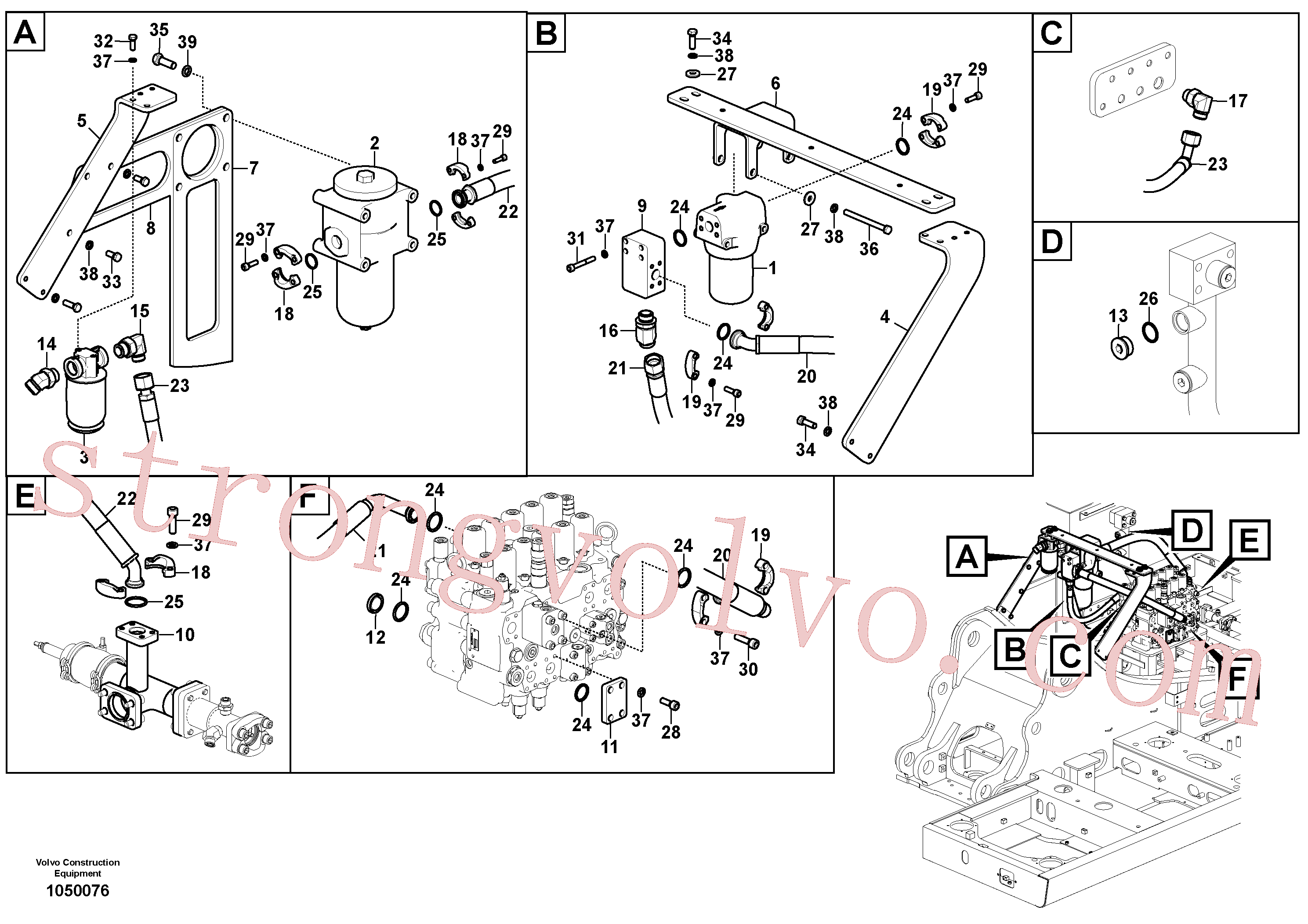 VOE938289 Volvo Sistema hidráulico, válvula de controlo do filtro de retorno(1050076 Montagem)