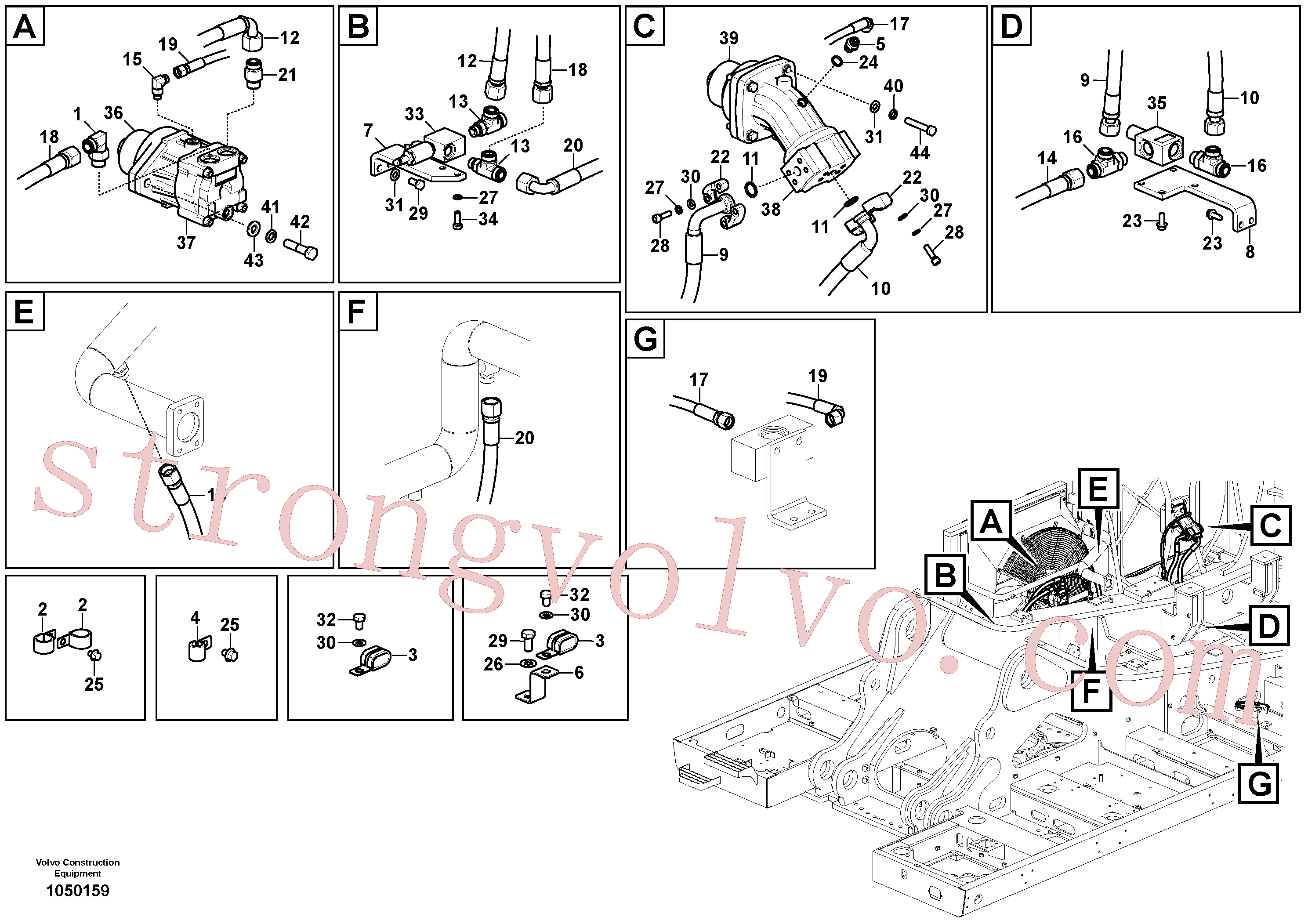 VOE936715 Volvo Sistema hidráulico, sistema refrigerante do óleo(1050159 Montagem)