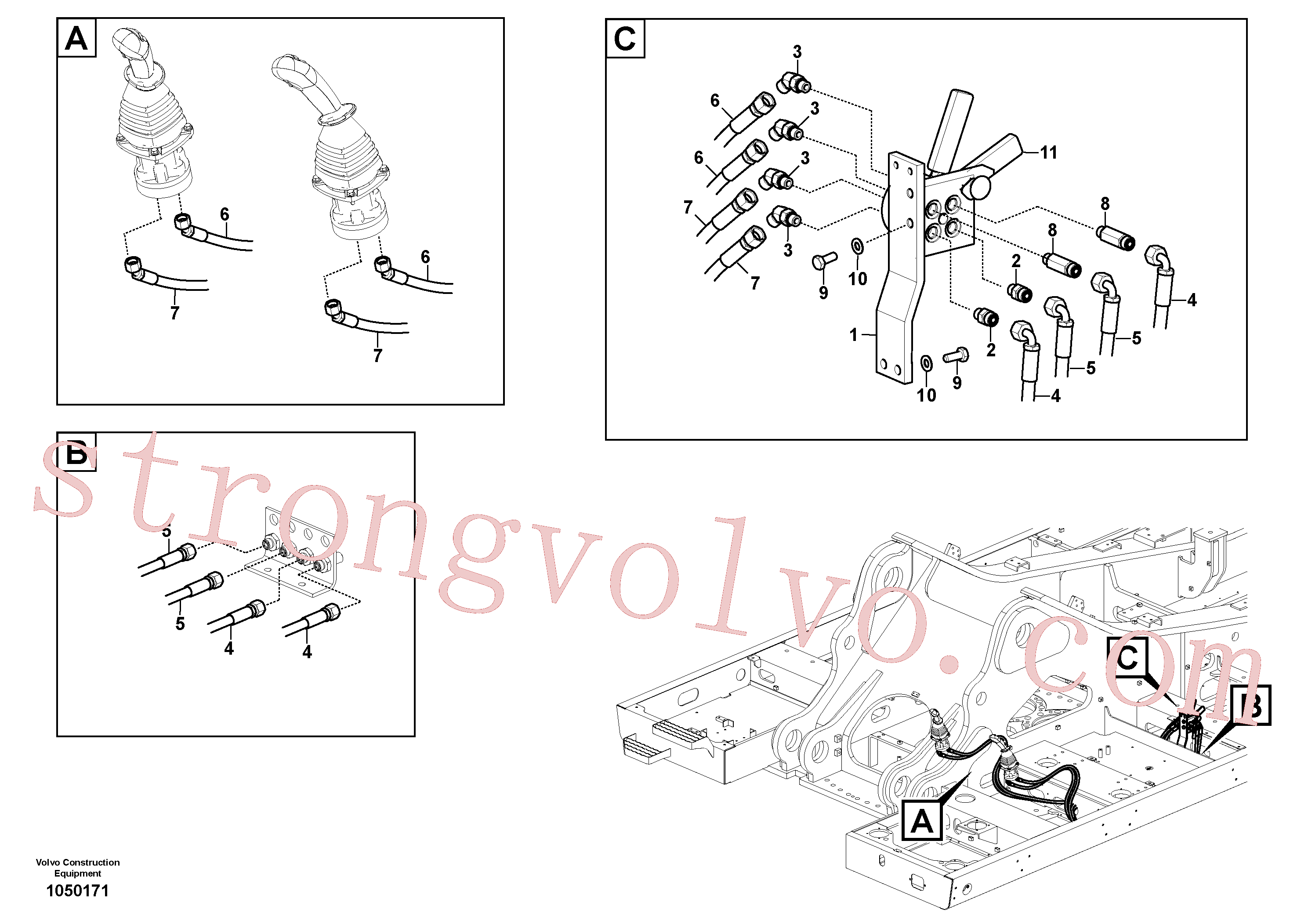 VOE937411 Volvo Sistema servomotor, válvula de comando para válvula de comando à distância(1050171 Montagem)