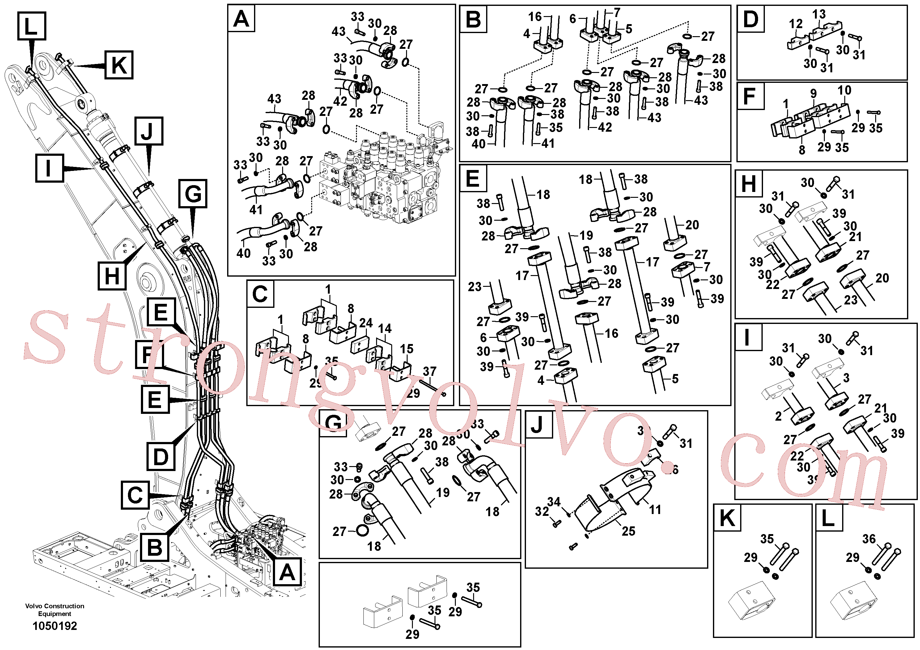 VOE997897 Volvo Hidráulica de serviço, cilindro do braço de afundamento na lança.(1050192 Montagem)