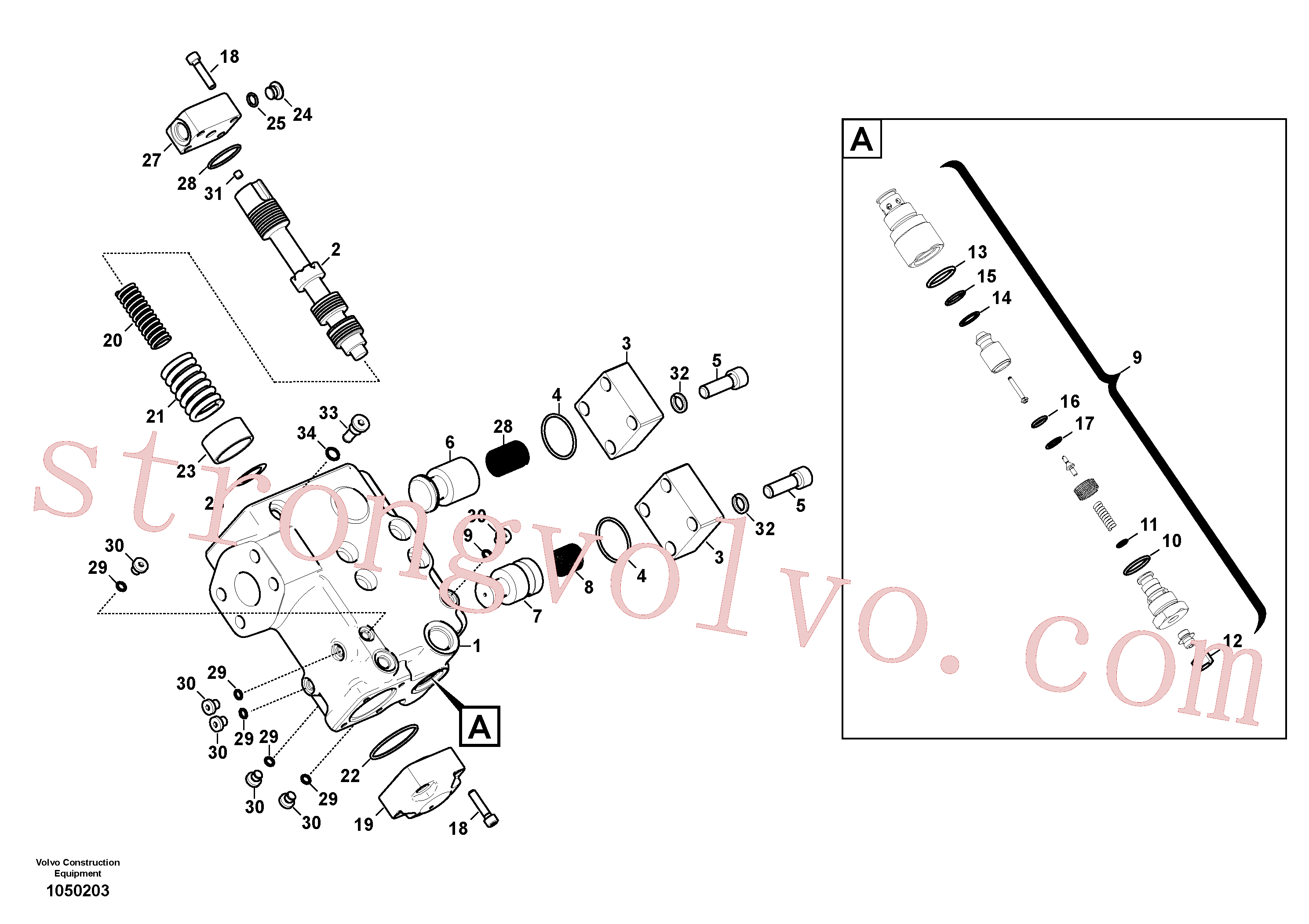 VOE14592742 Volvo Hidráulico de serviço, suporte da válvula de ruptura do braço de afundamento.(1050203 Montagem)