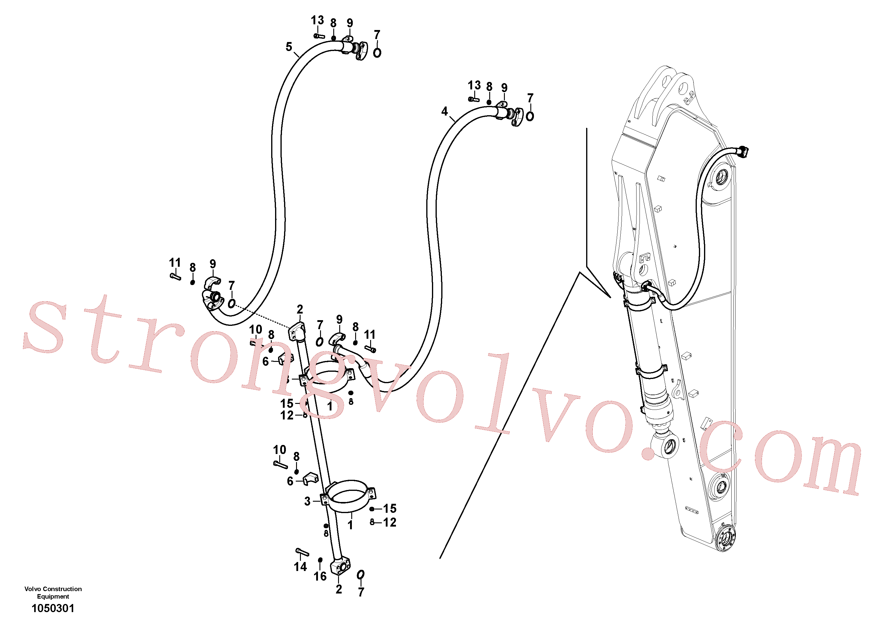 VOE936627 Volvo Hidráulica de serviço, cilindro do balde no braço de afundamento(1050301 Montagem)