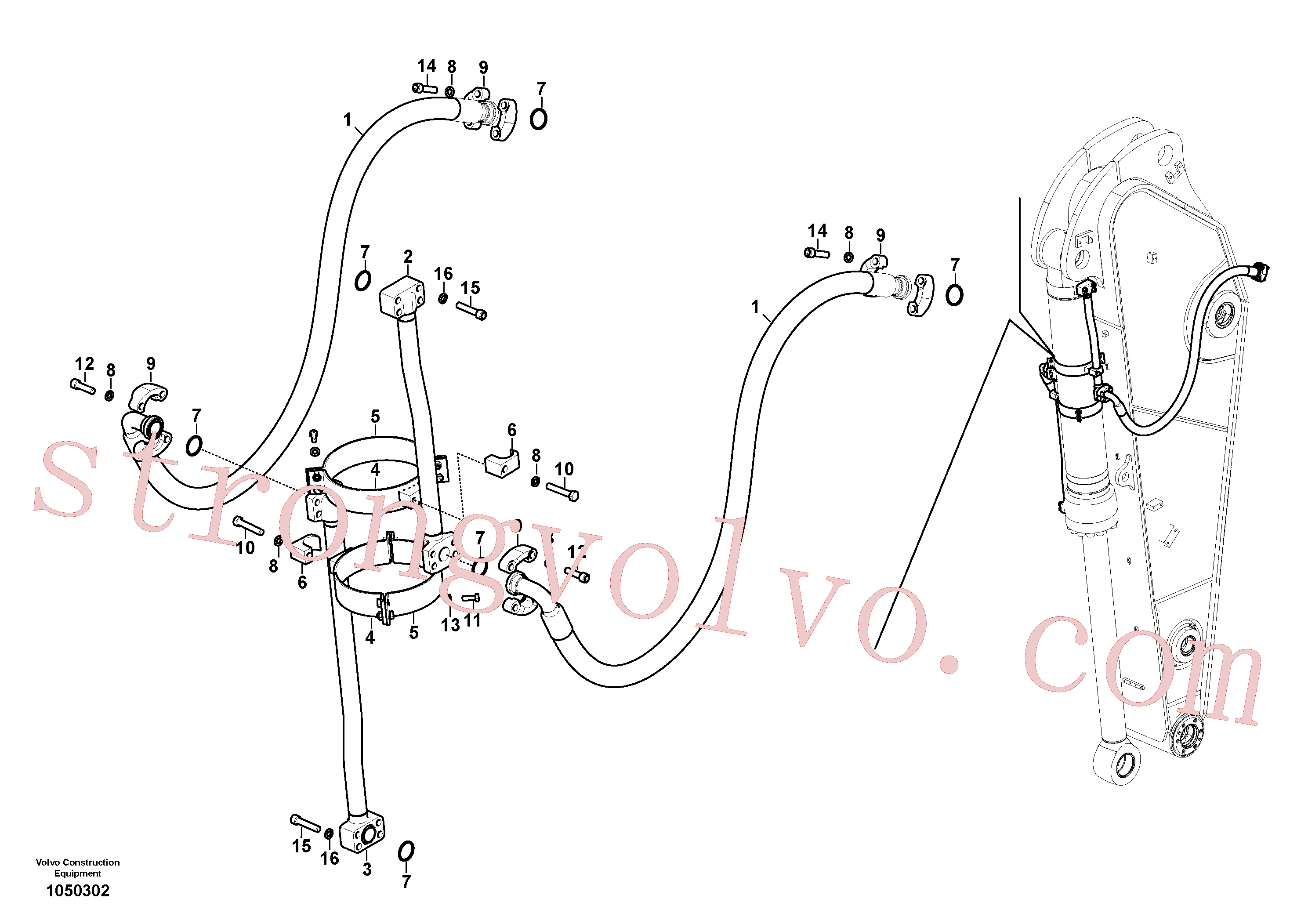 VOE60113535 Volvo Hidráulica de serviço, cilindro do balde no braço de afundamento(1050302 Montagem)
