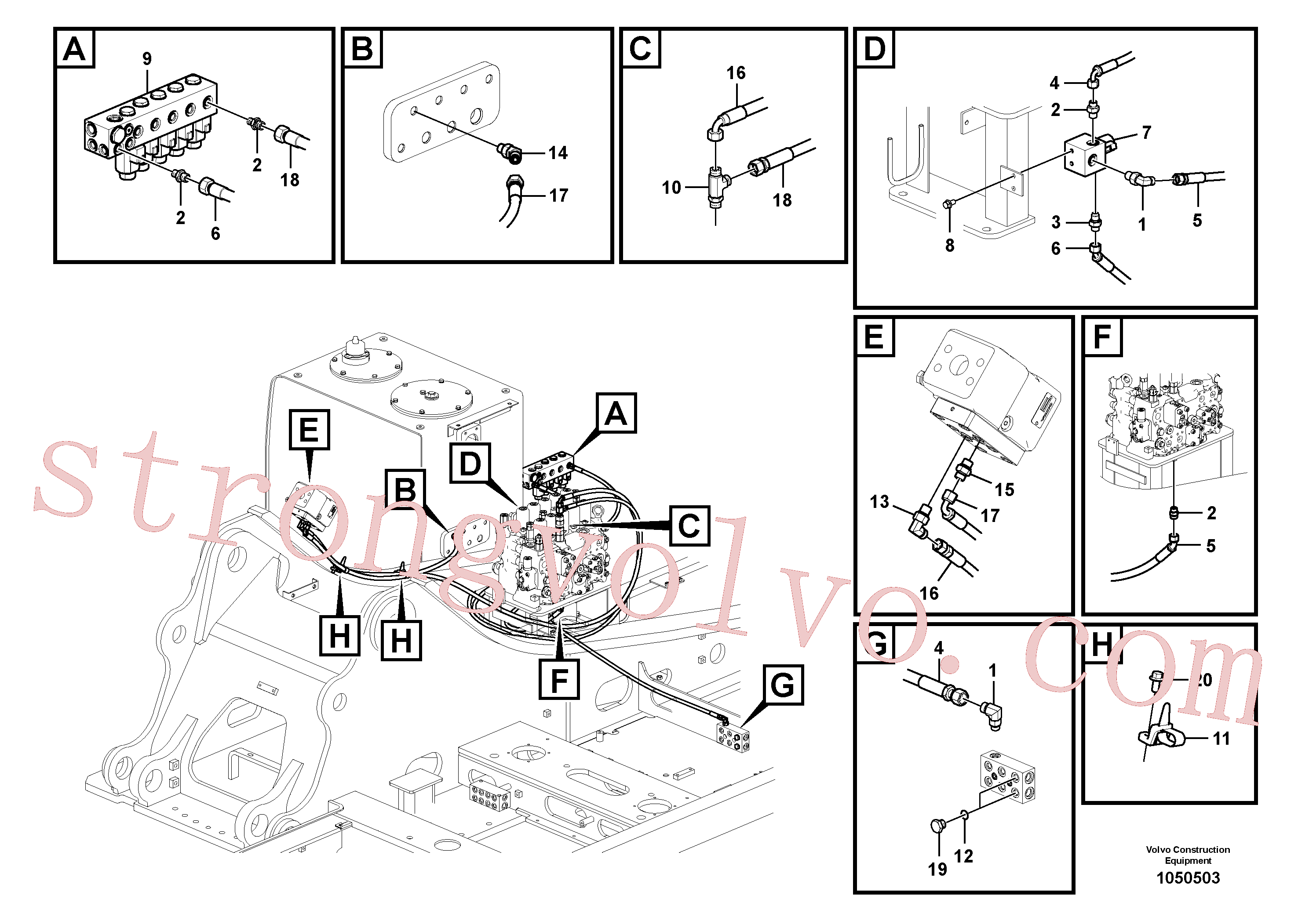 VOE937284 Volvo Hidráulica de serviço, martelo e cortador para fluxo da bomba auxiliar(1050503 Montagem)