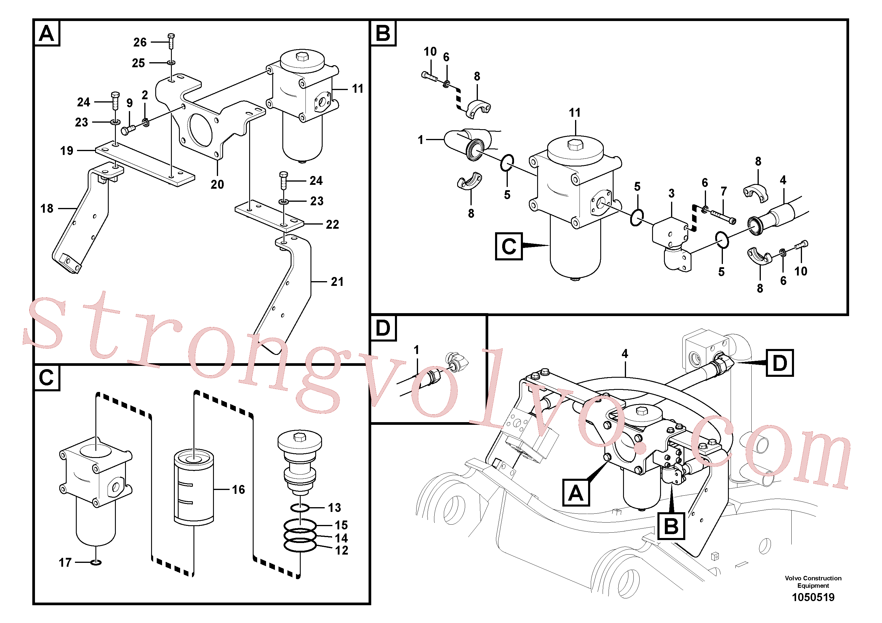 VOE14518656 Volvo Hidráulica de serviço, martelo e cortador para filtro de retorno(1050519 Montagem)