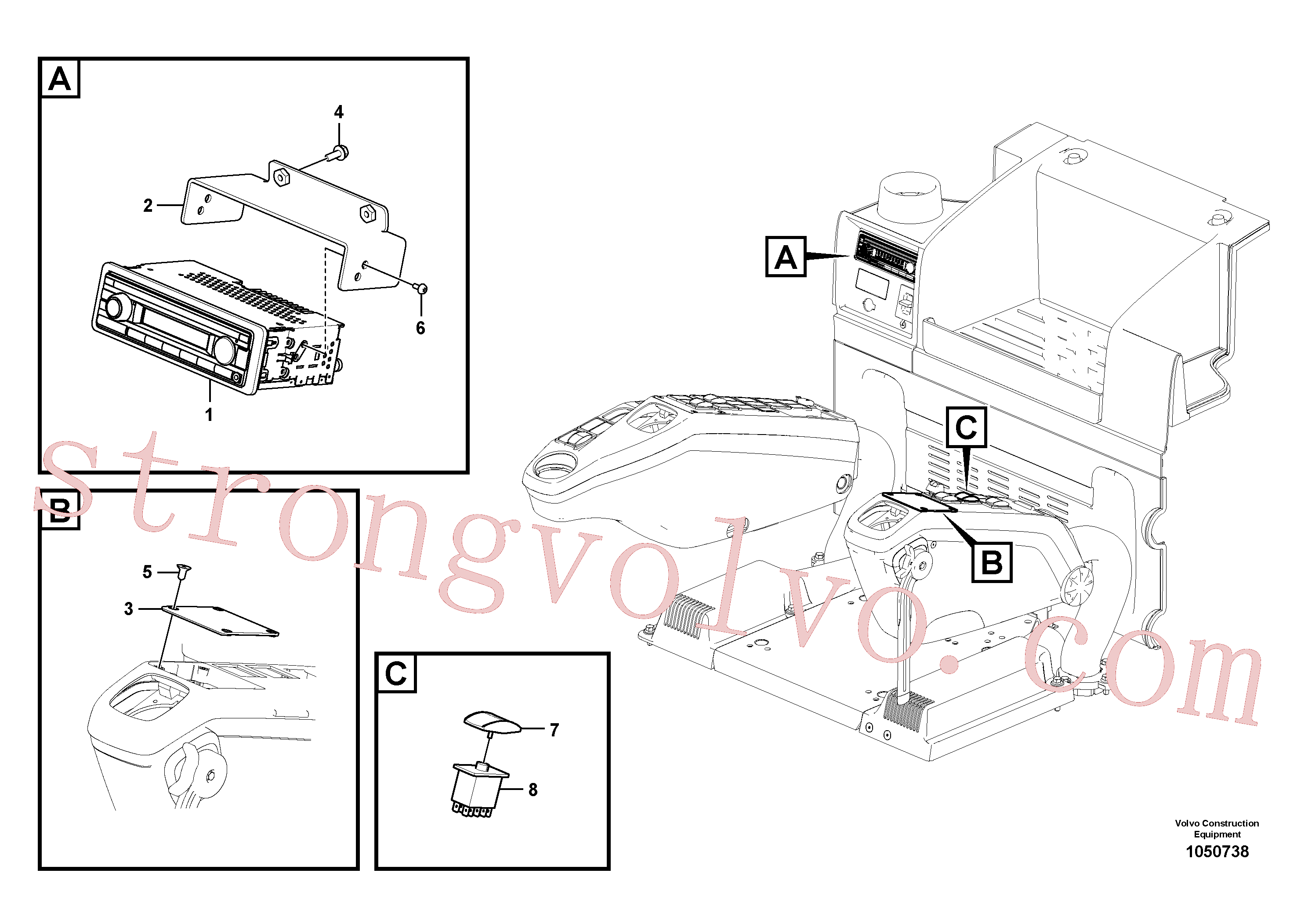 VOE13969737 Volvo Rádio gravador de cassetes com detalhes de montagem(1050738 Montagem)