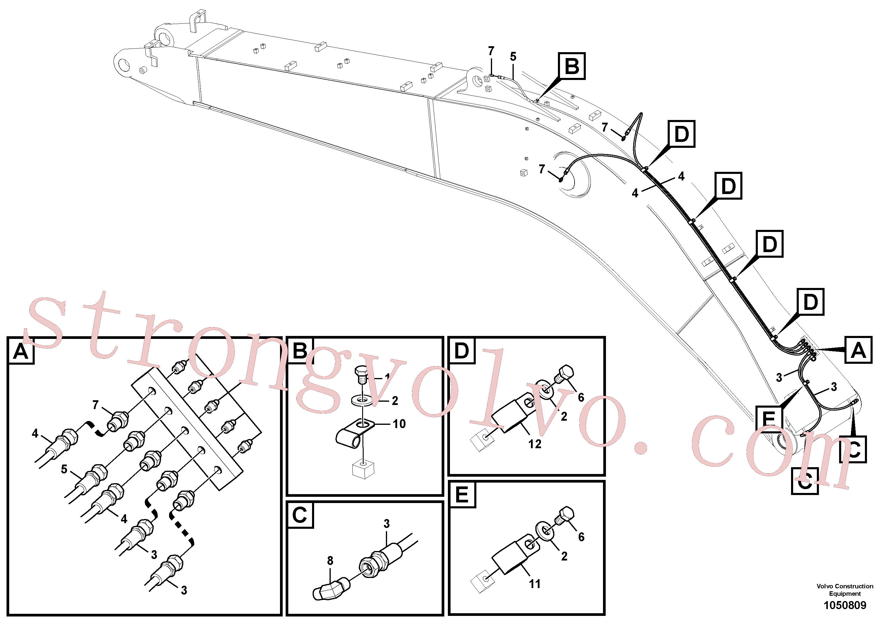 SA9482-02158 Volvo Tubagem e lubrificação com massa da lança(1050809 Montagem)