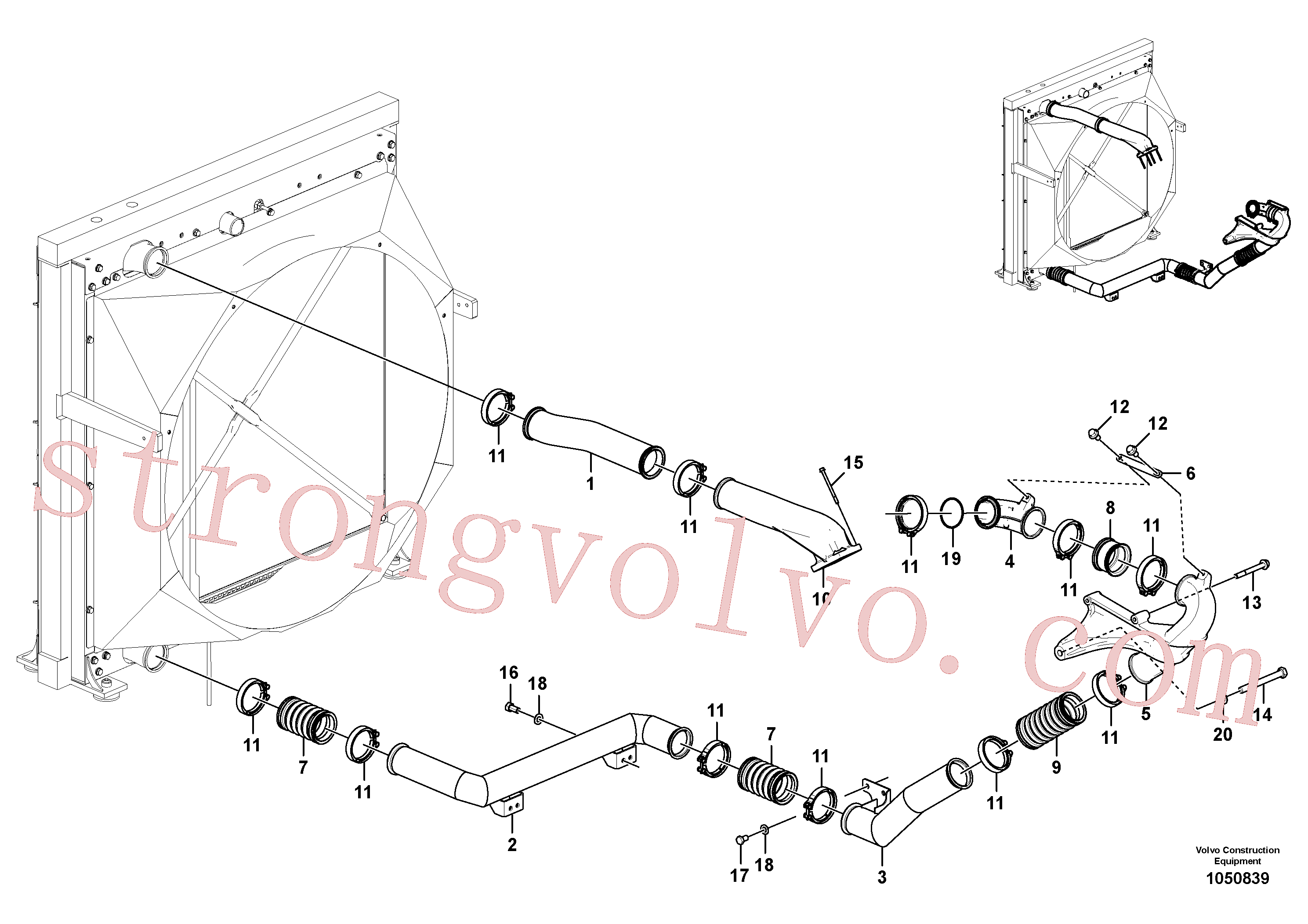 VOE991645 Volvo Arrefecedor de ar comprimido, tubagem(1050839 Montagem)