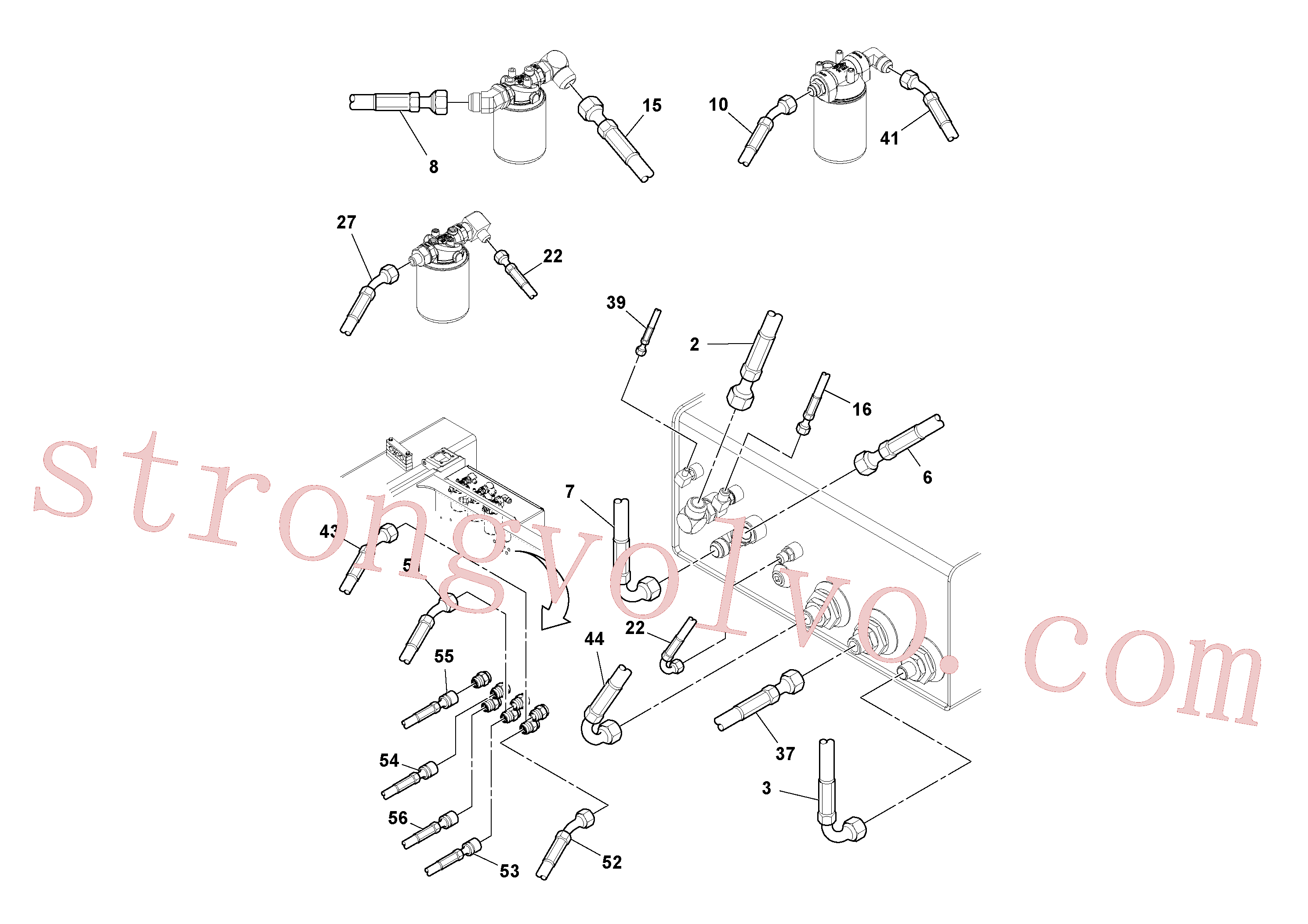 RM13204441 Volvo Instalação das mangueiras do quadro traseiro(1051268 Montagem)