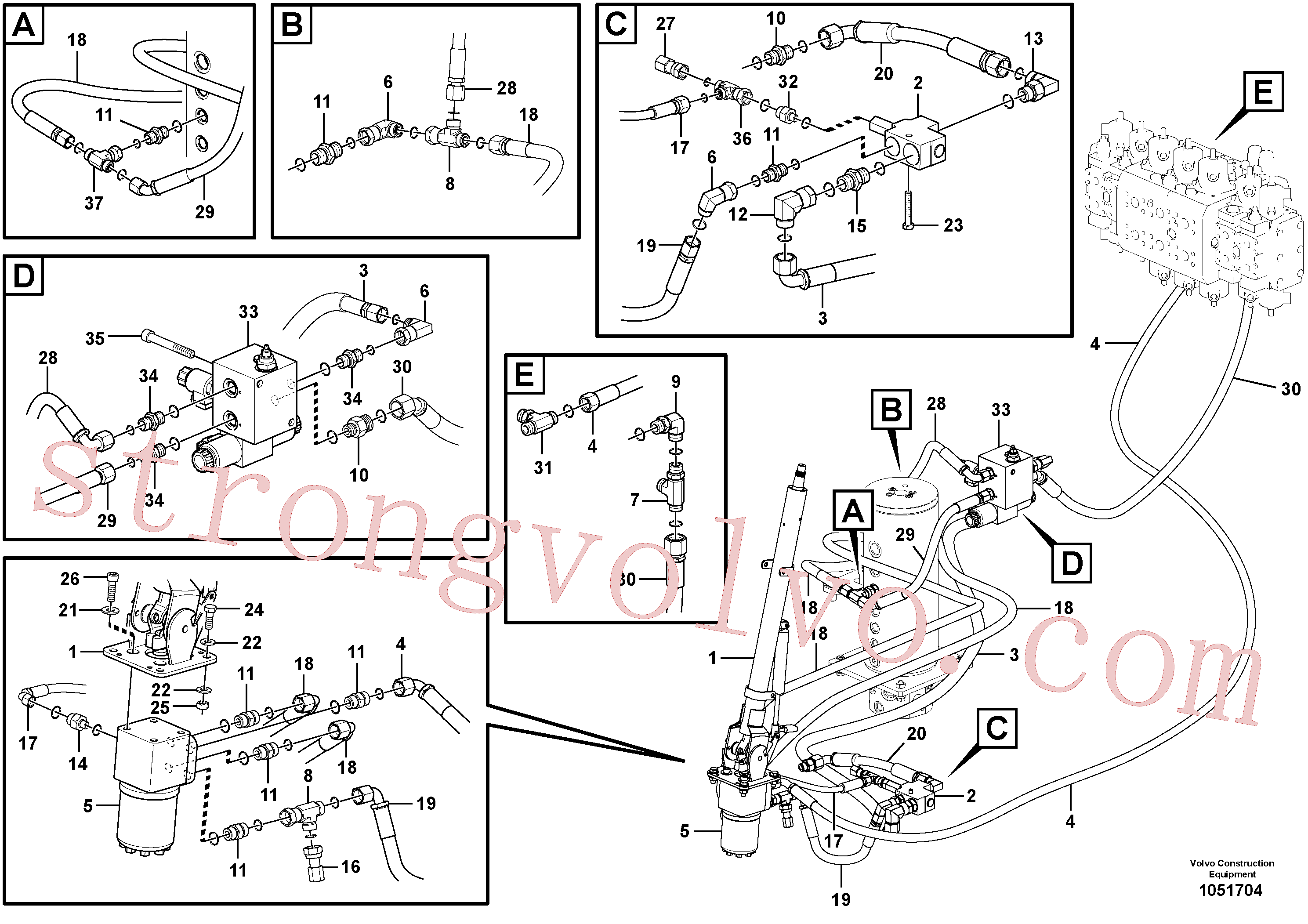 VOE937751 Volvo Sistema hidráulico, linha da direcção CDC(1051704 Montagem)