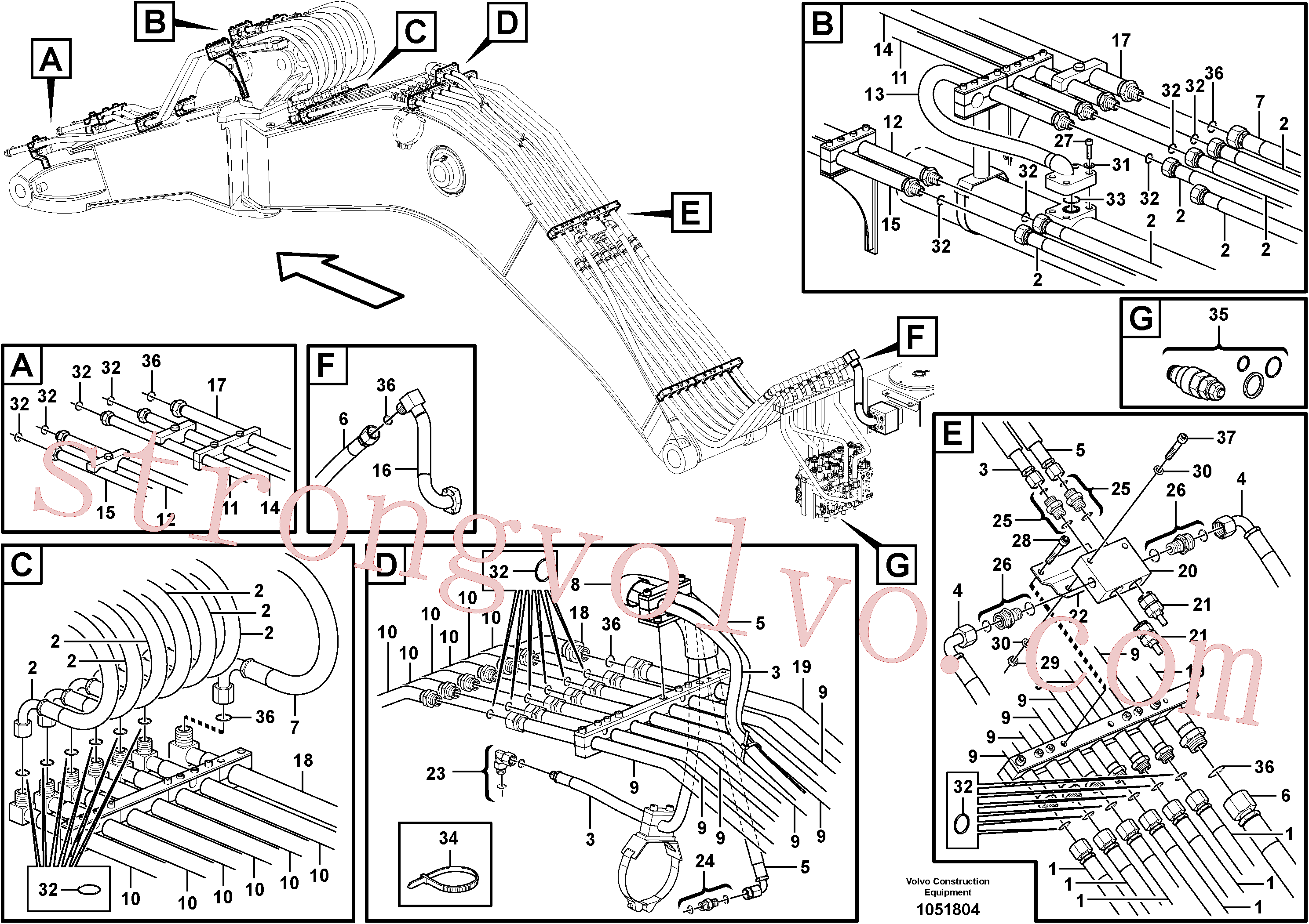 VOE14372766 Volvo Hidráulica de serviço, martelo e cortador para lança de desvio mono(1051804 Montagem)