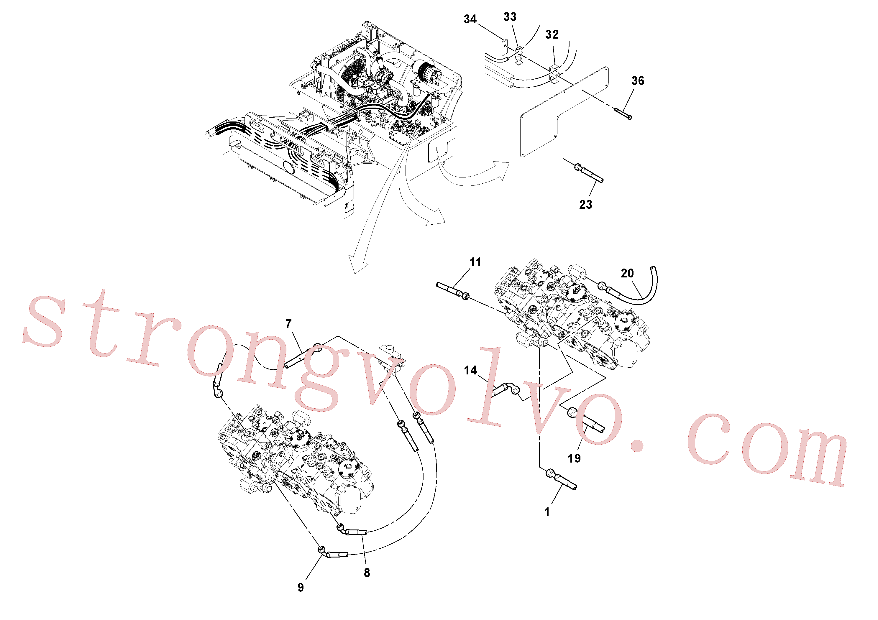 RM13235700 Volvo Instalação das mangueiras traseiras(1052430 Montagem)