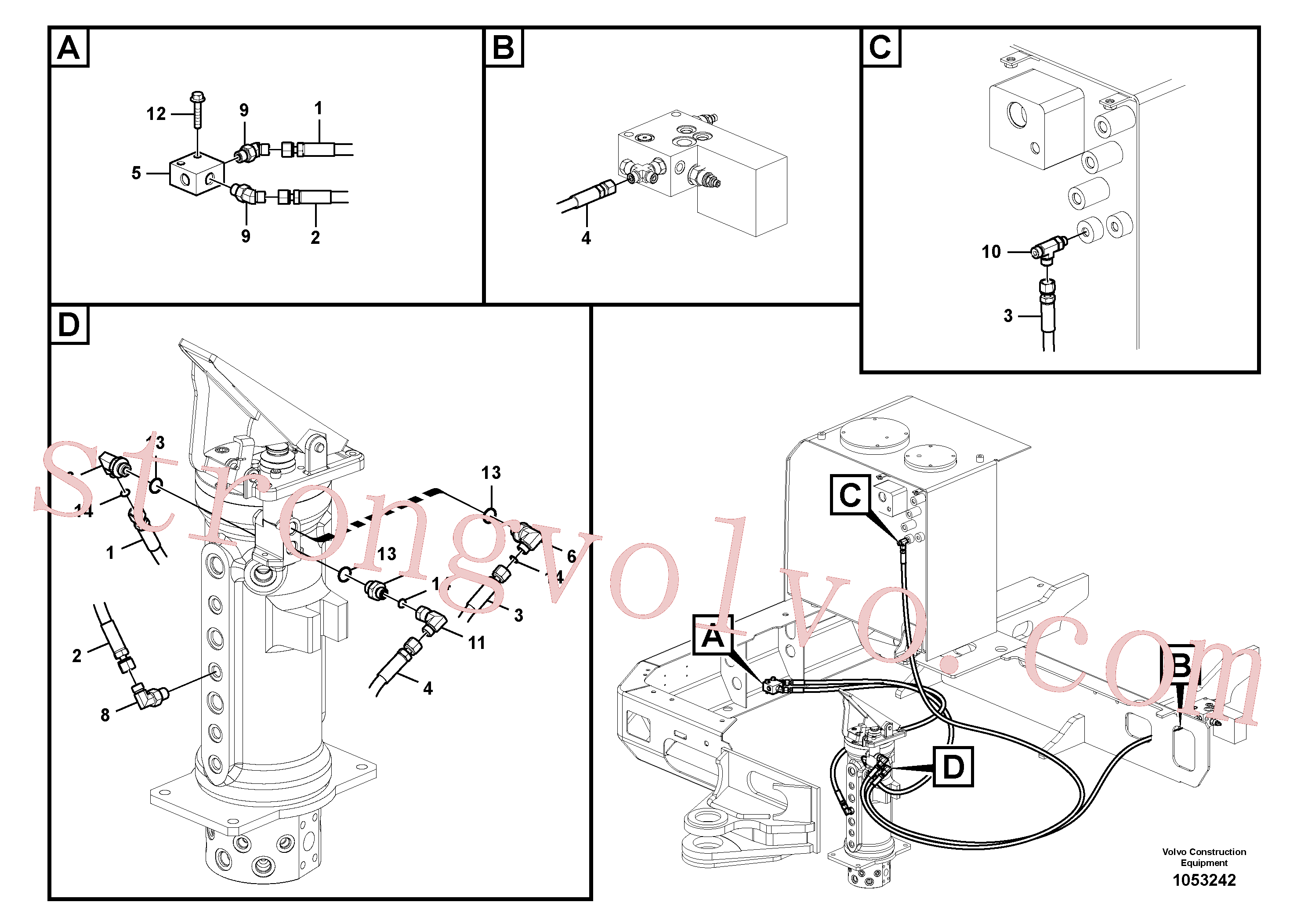 VOE936205 Volvo Sistema hidráulico, linha de travão superior(1053242 Montagem)