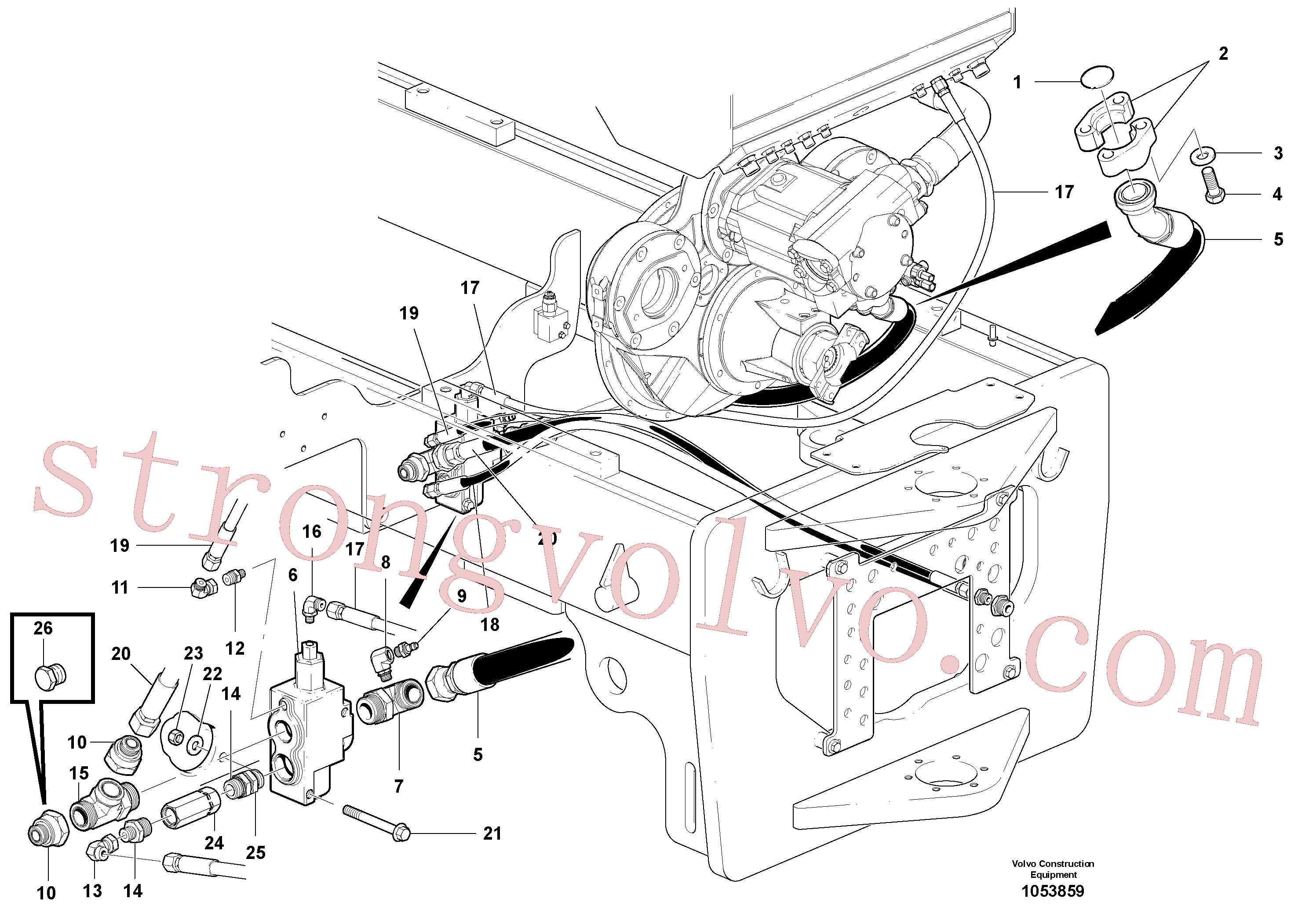VOE936626 Volvo Válvula de prioridade e tubagem(1053859 Montagem)