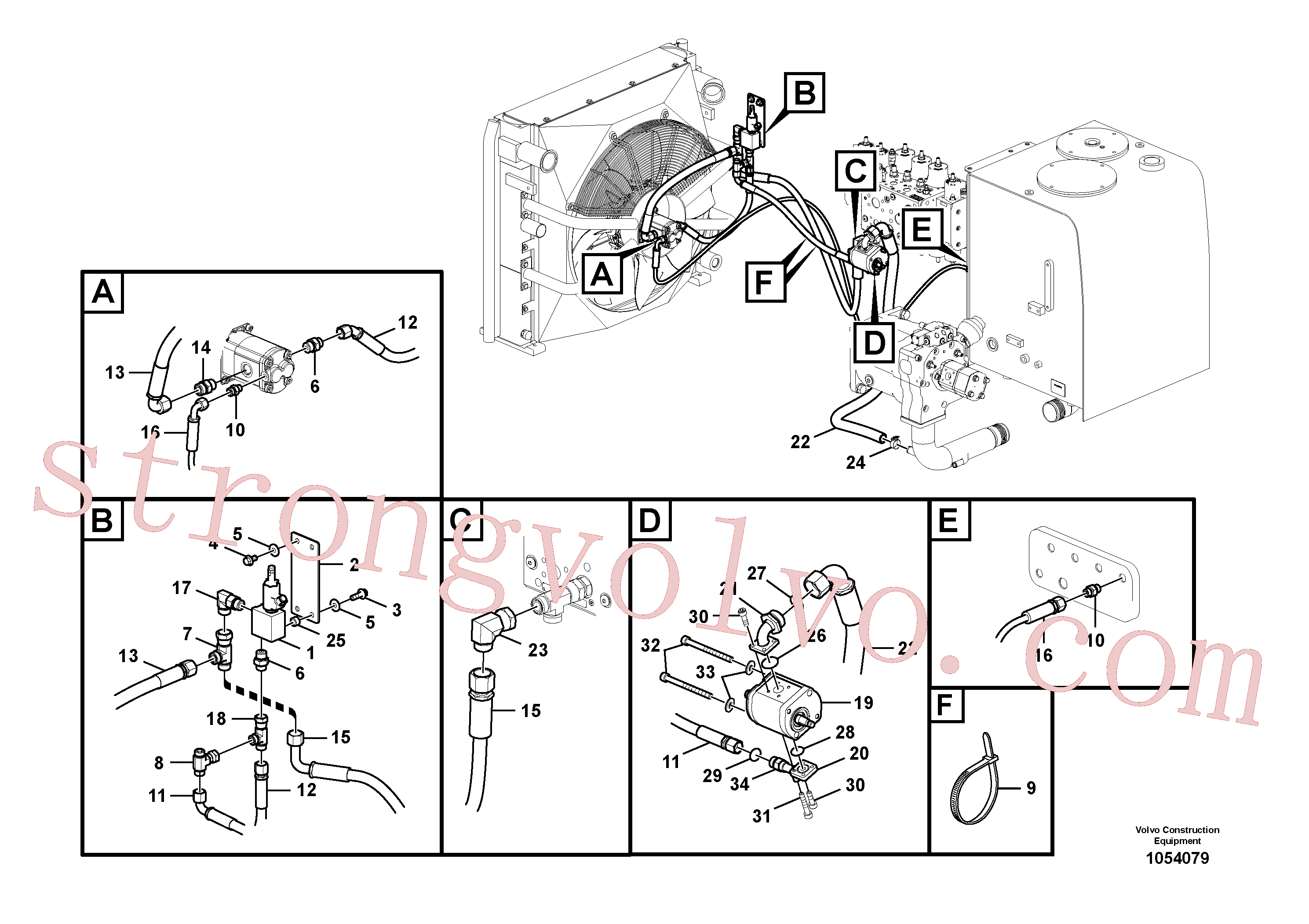 VOE14536080 Volvo Sistema hidráulico, sistema refrigerante do óleo(1054079 Montagem)