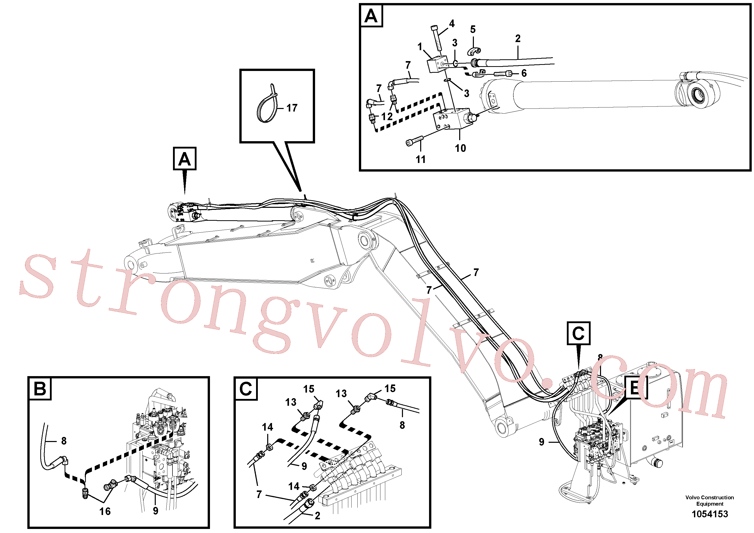 VOE11706482 Volvo Hidráulica de serviço, ruptura do braço de afundamento para lança ajustável(1054153 Montagem)