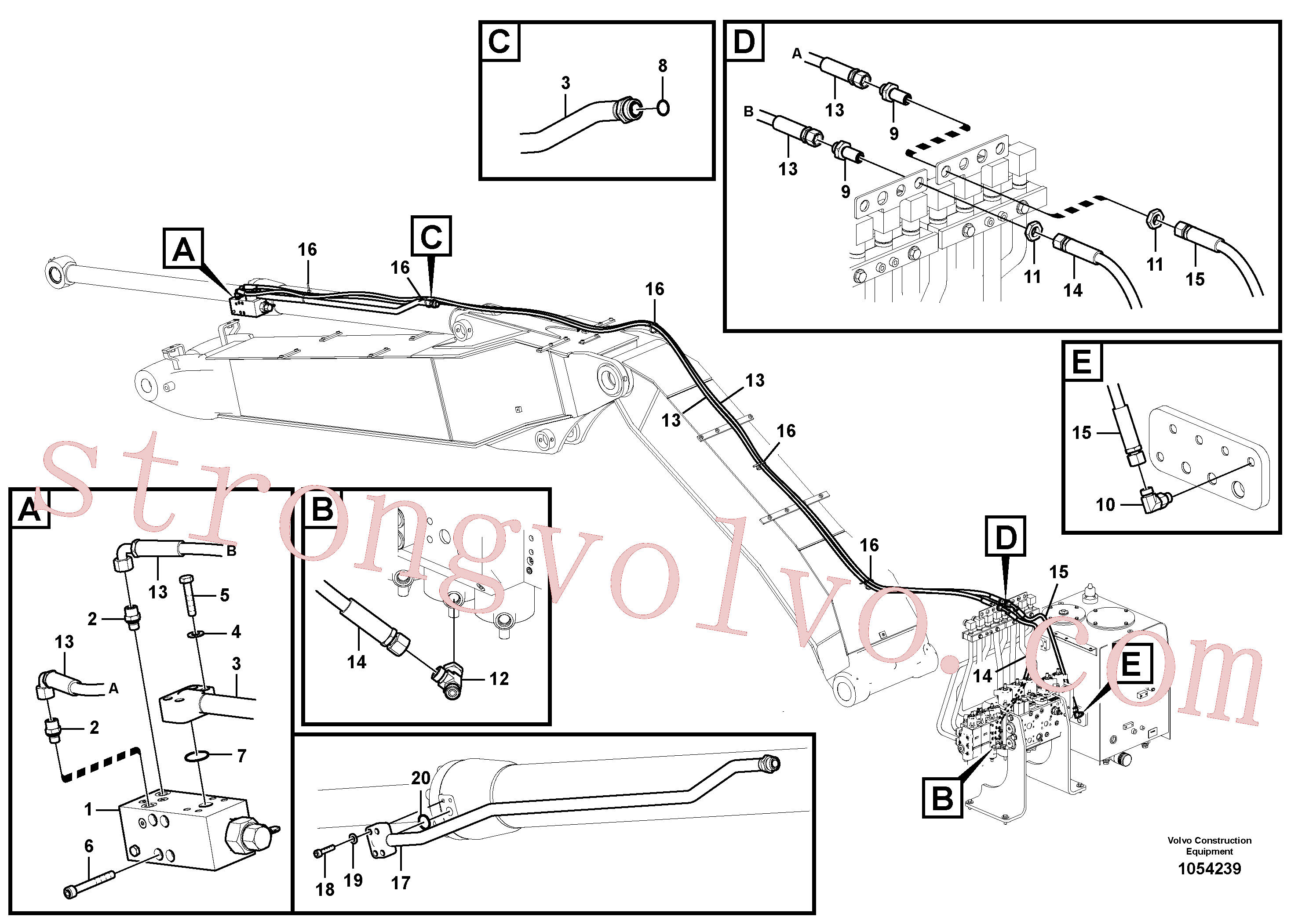 VOE937184 Volvo Hidráulica de serviço, ruptura do braço de afundamento para lança ajustável(1054239 Montagem)