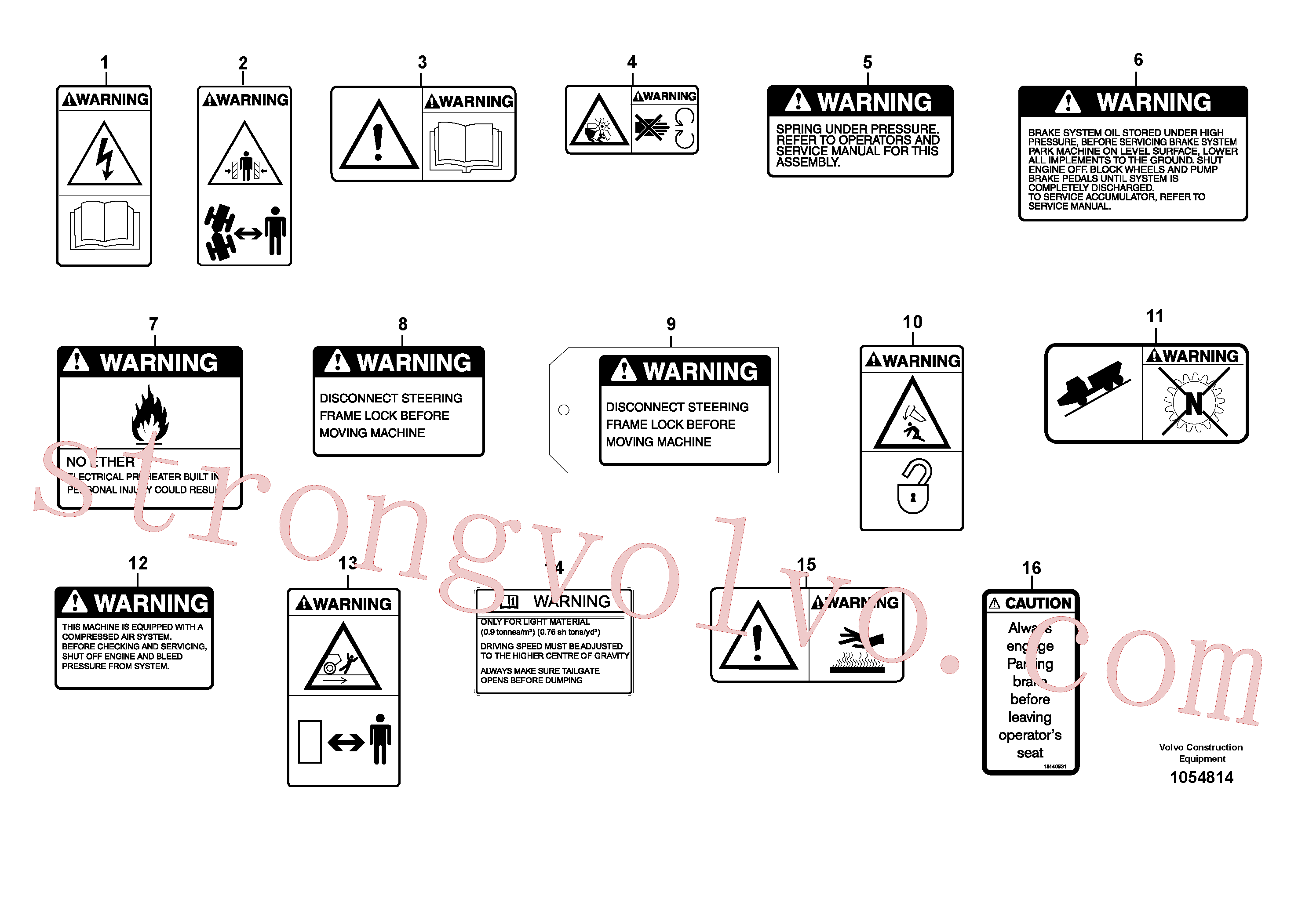VOE11125707 Volvo Ilustrações das placas de sinalização e etiquetas adesivas(1054814 Montagem)