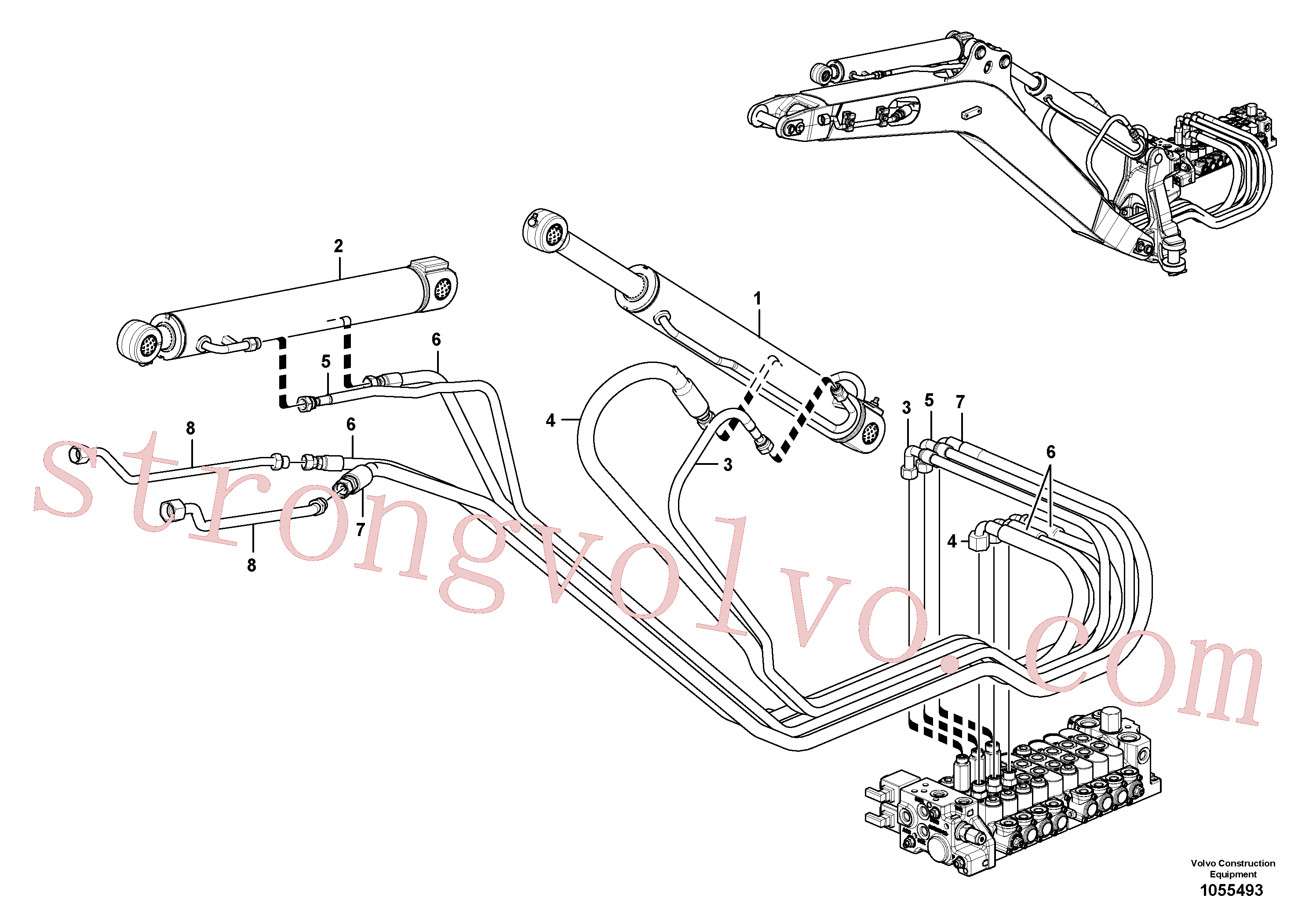 VOE15621023 Volvo Hidráulica de serviço, lança(1055493 Montagem)
