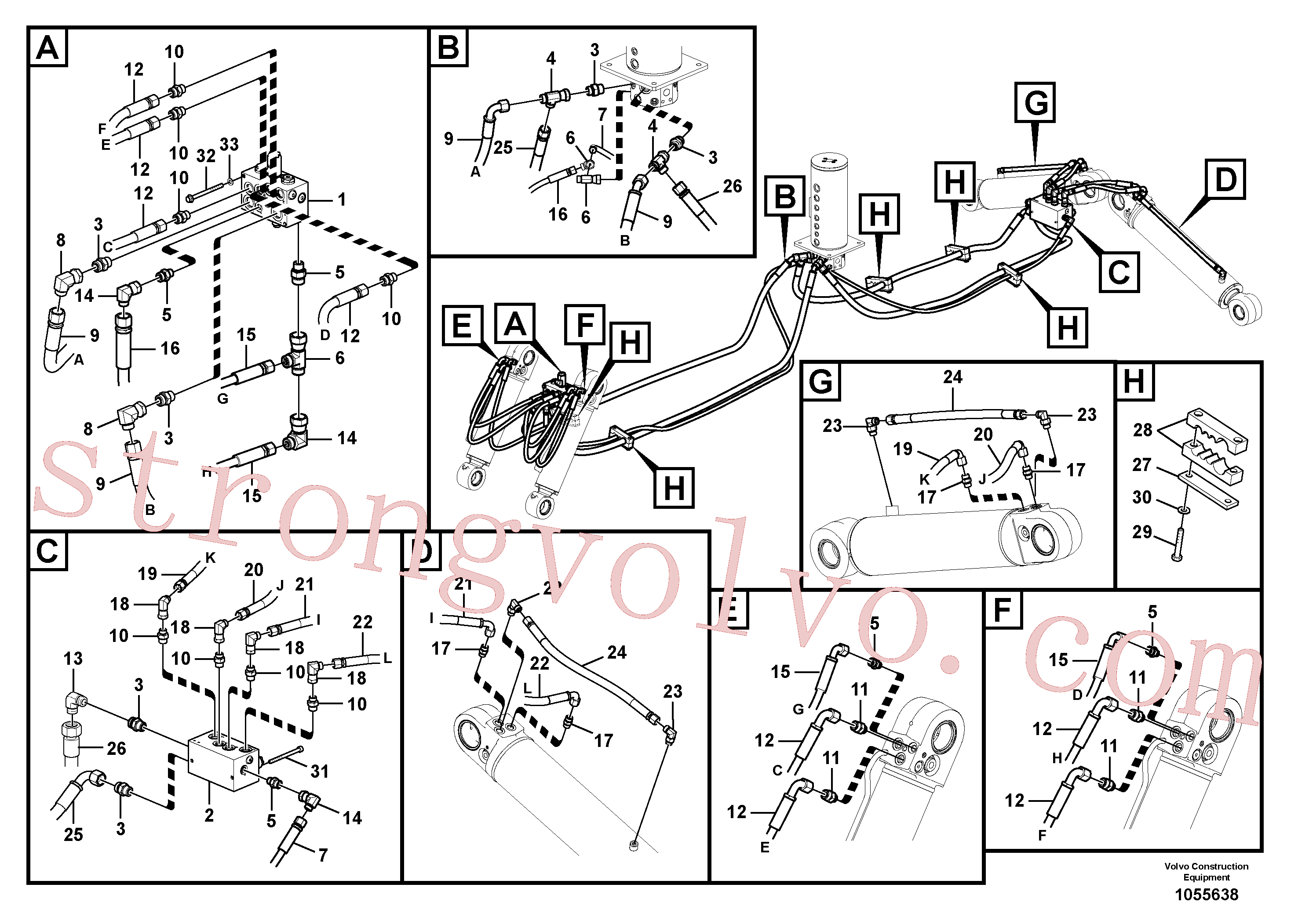 VOE937901 Volvo Hidráulica de serviço, lâmina de terraplanagem dianteira e extensor traseiro(1055638 Montagem)