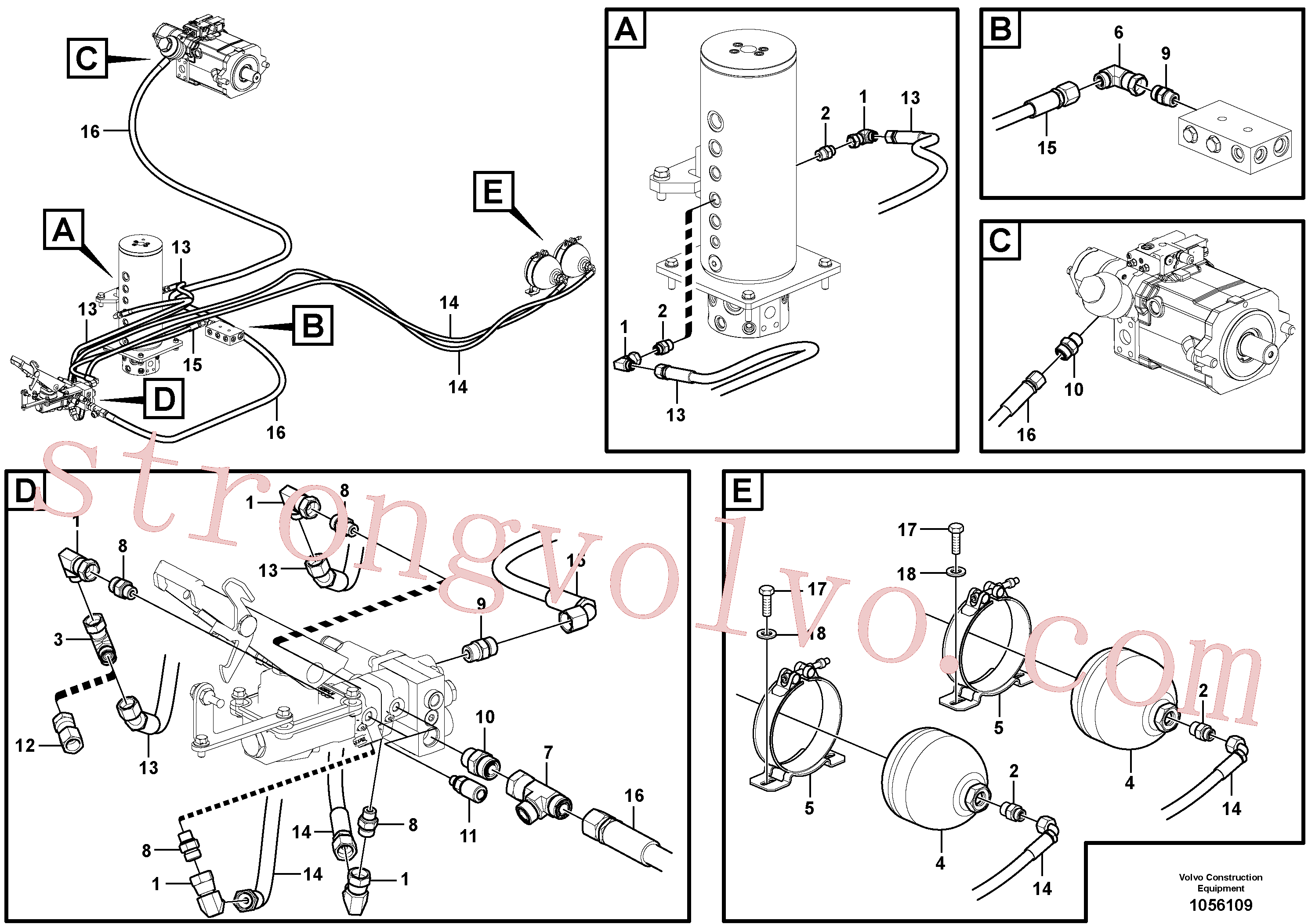 VOE937711 Volvo Sistema hidráulico, linha de travão superior(1056109 Montagem)