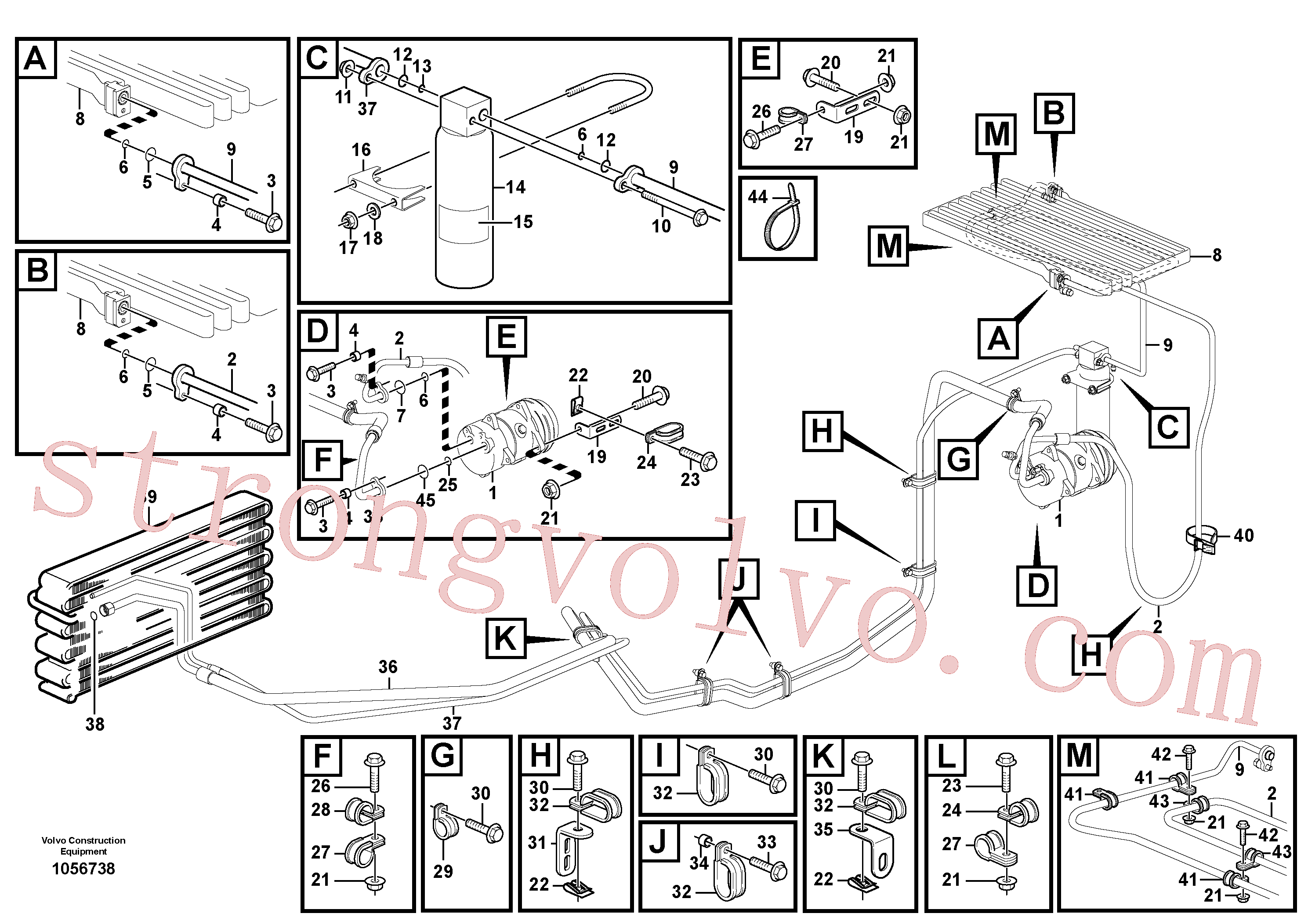 VOE965553 Volvo Conjunto de mangueira: evaporador, receptor secador e condensador.(1056738 Montagem)