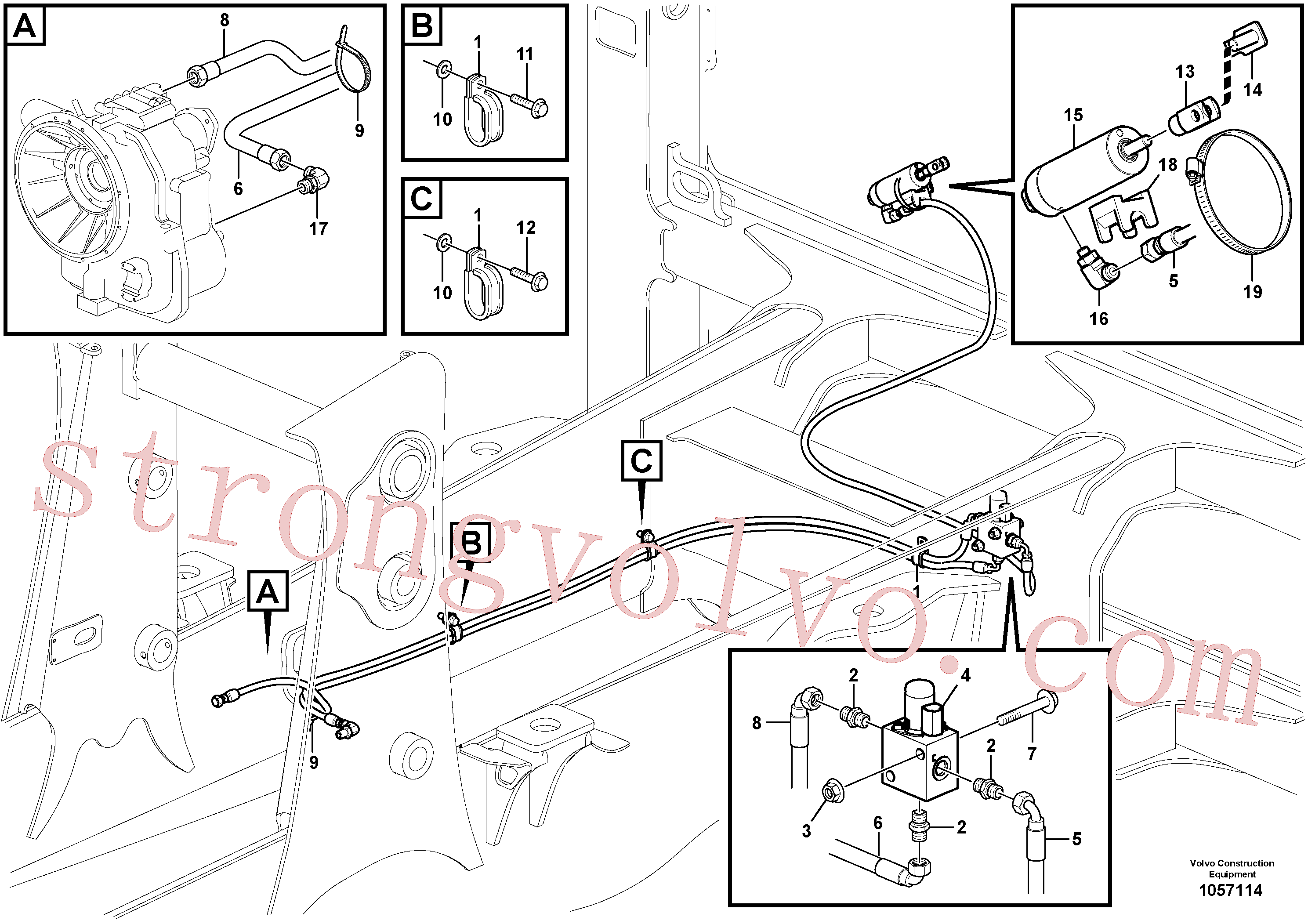 VOE11888701 Volvo Sistema hidráulico, cilindro de bloqueio(1057114 Montagem)