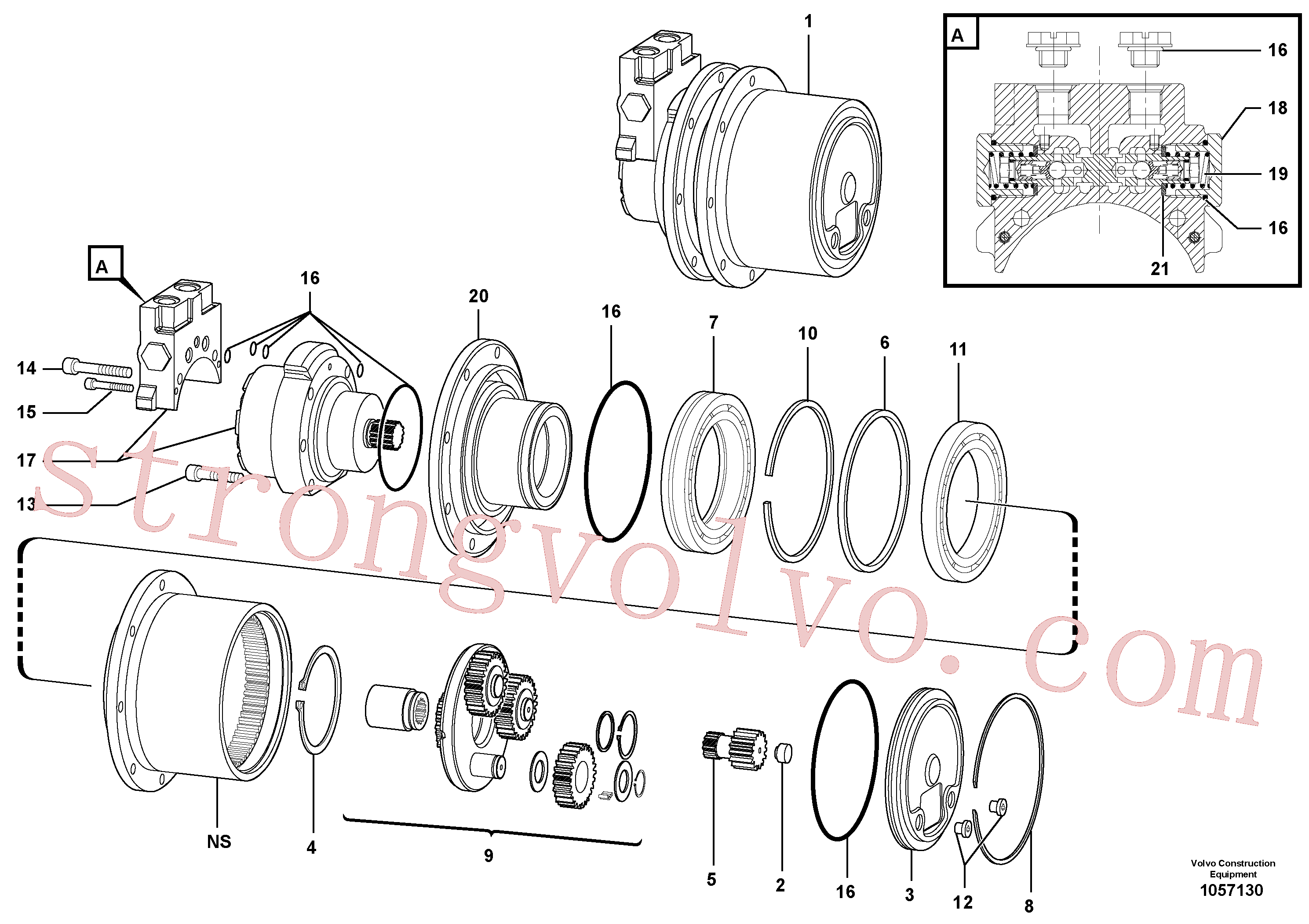 VOE11711085 Volvo Conjunto do motor da engrenagem de curso / sem travão(1057130 Montagem)