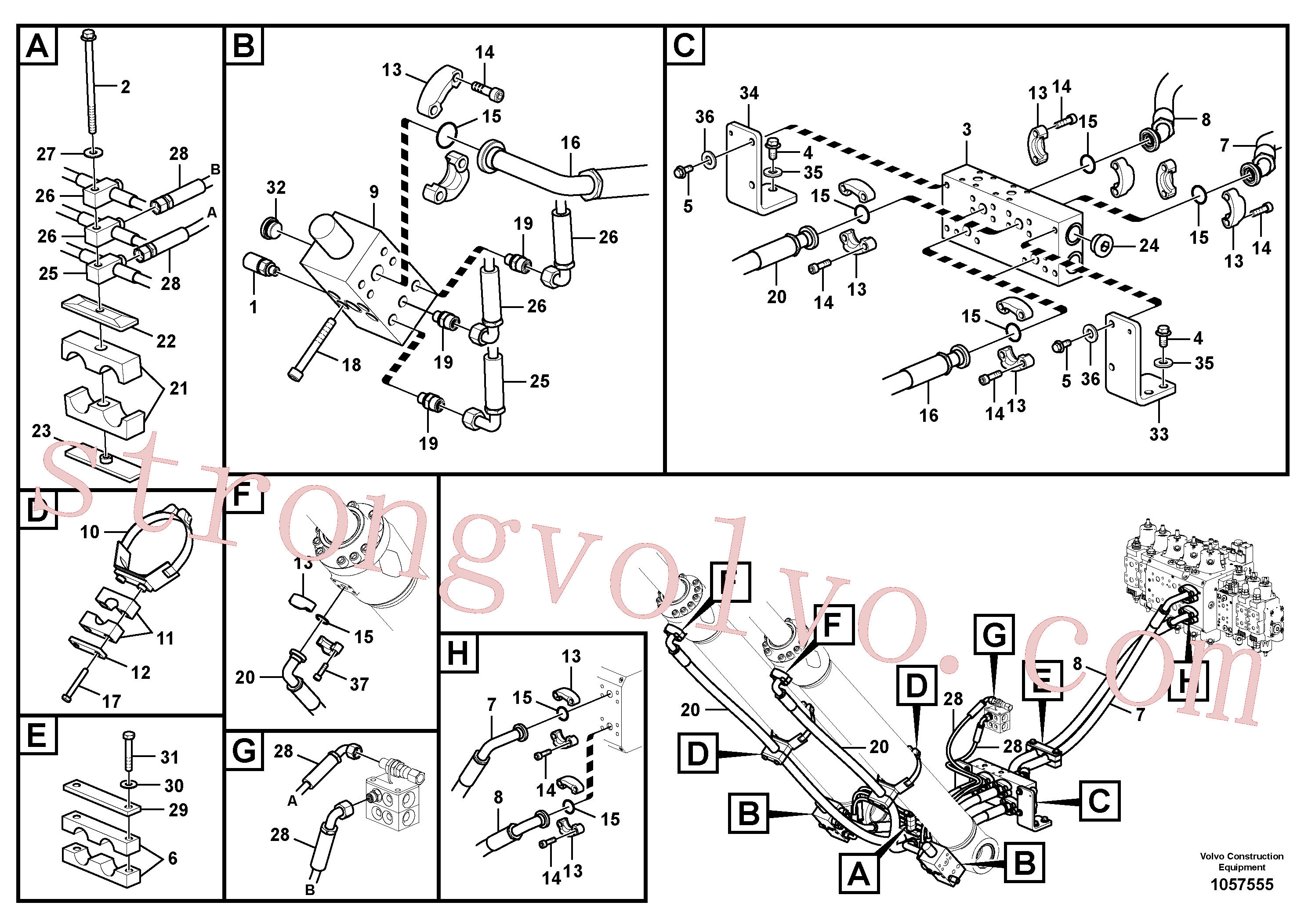 VOE14379471 Volvo Sistema hidráulico, válvula de comando da lança e articulação(1057555 Montagem)