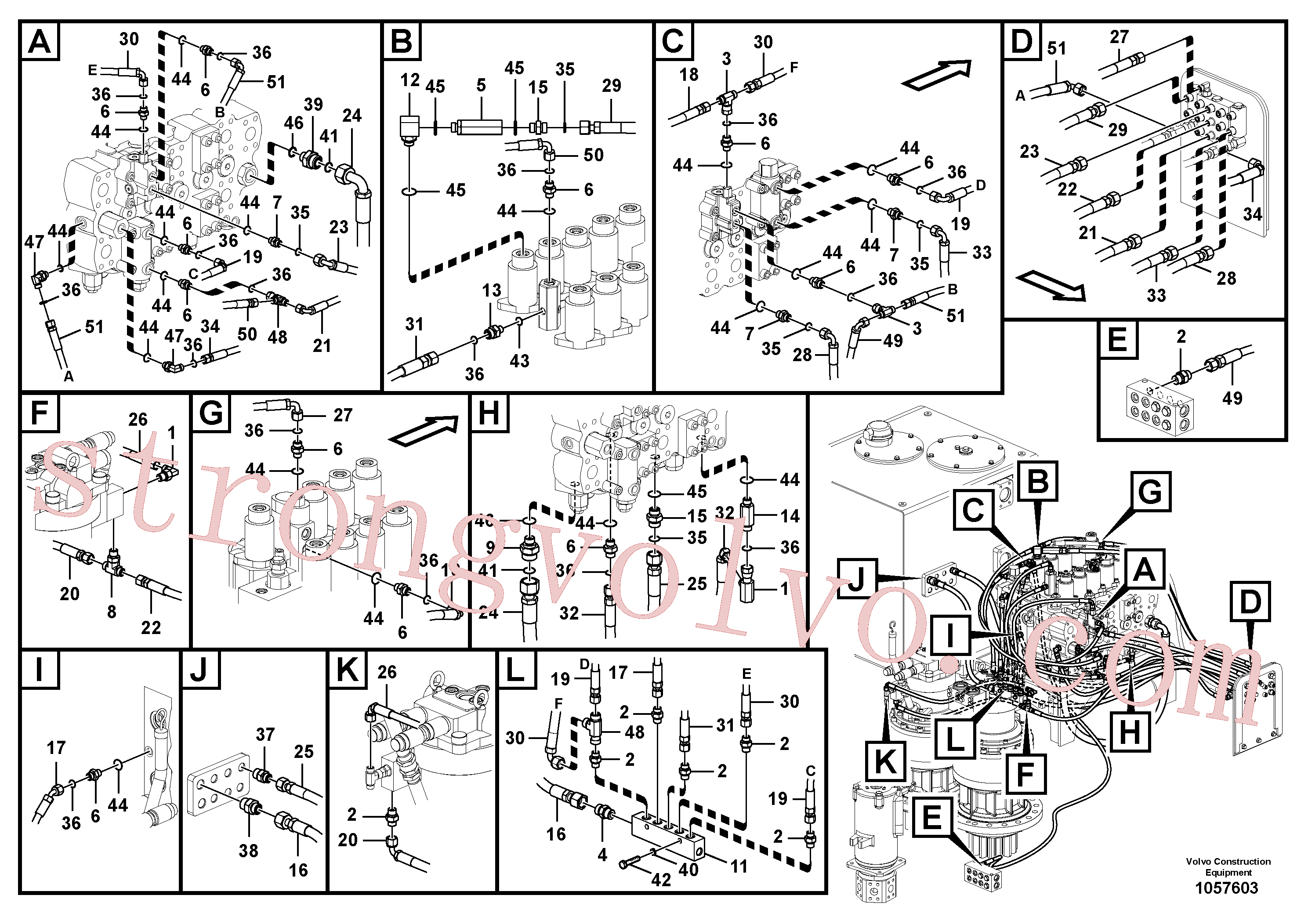 VOE936964 Volvo Sistema servomotor, tubagem da válvula de comando(1057603 Montagem)