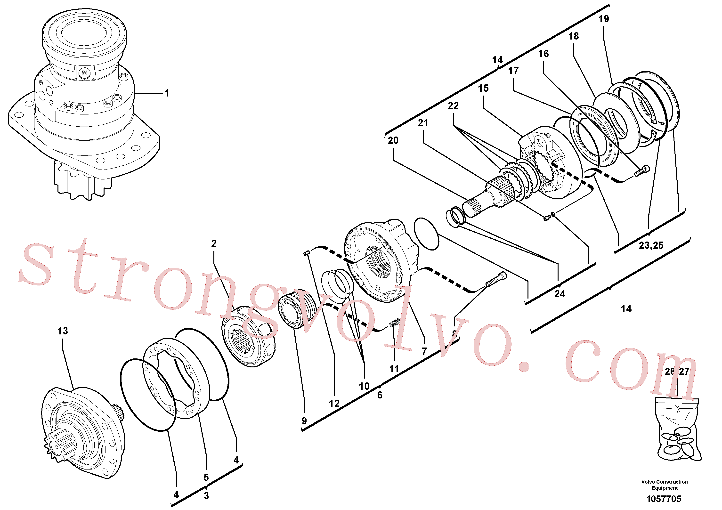 PJ7416380 Volvo Motor da engrenagem de rotação(1057705 Montagem)