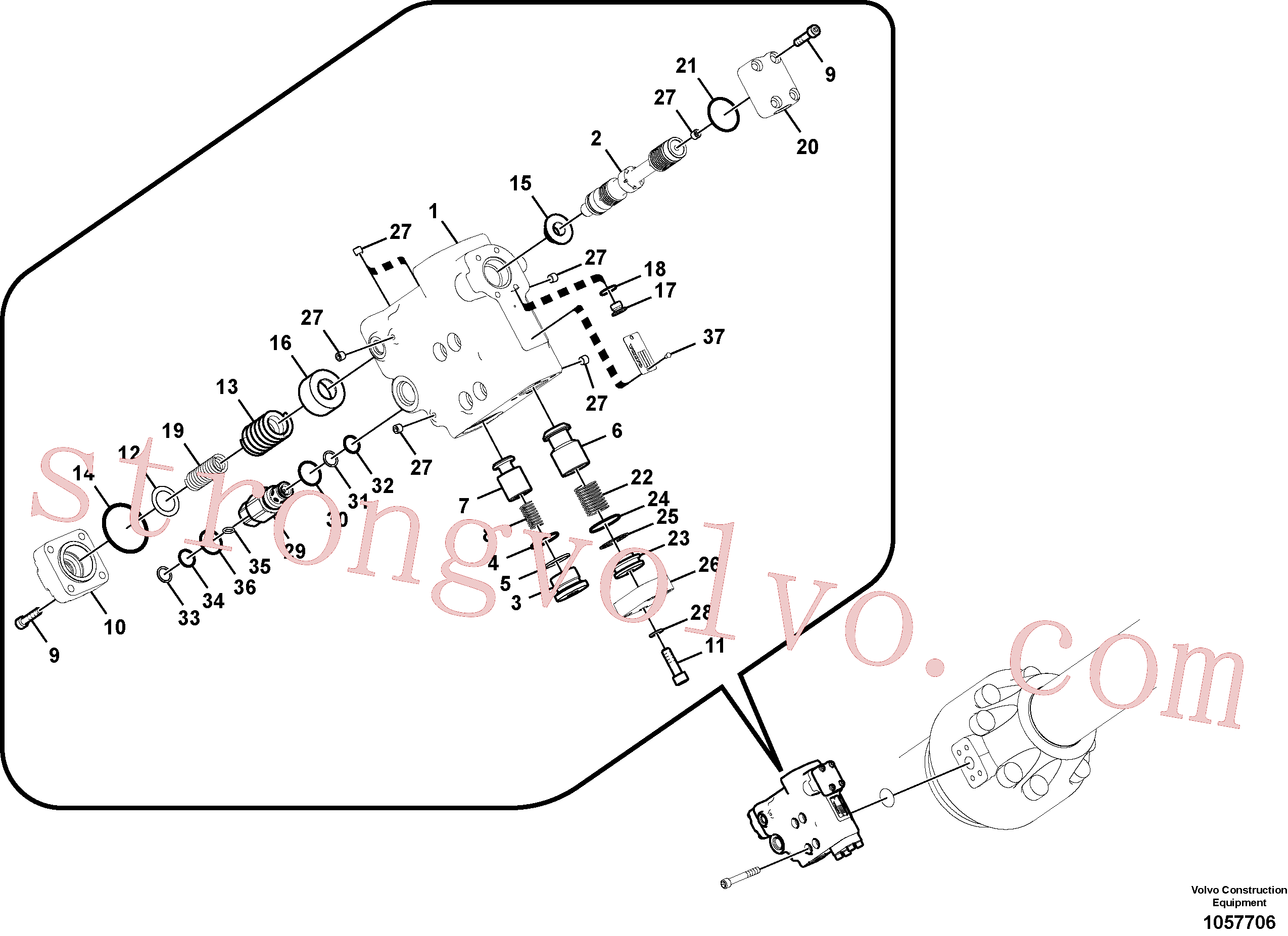VOE14510949 Volvo Hidráulico de serviço, suporte da válvula de ruptura do braço de afundamento.(1057706 Montagem)
