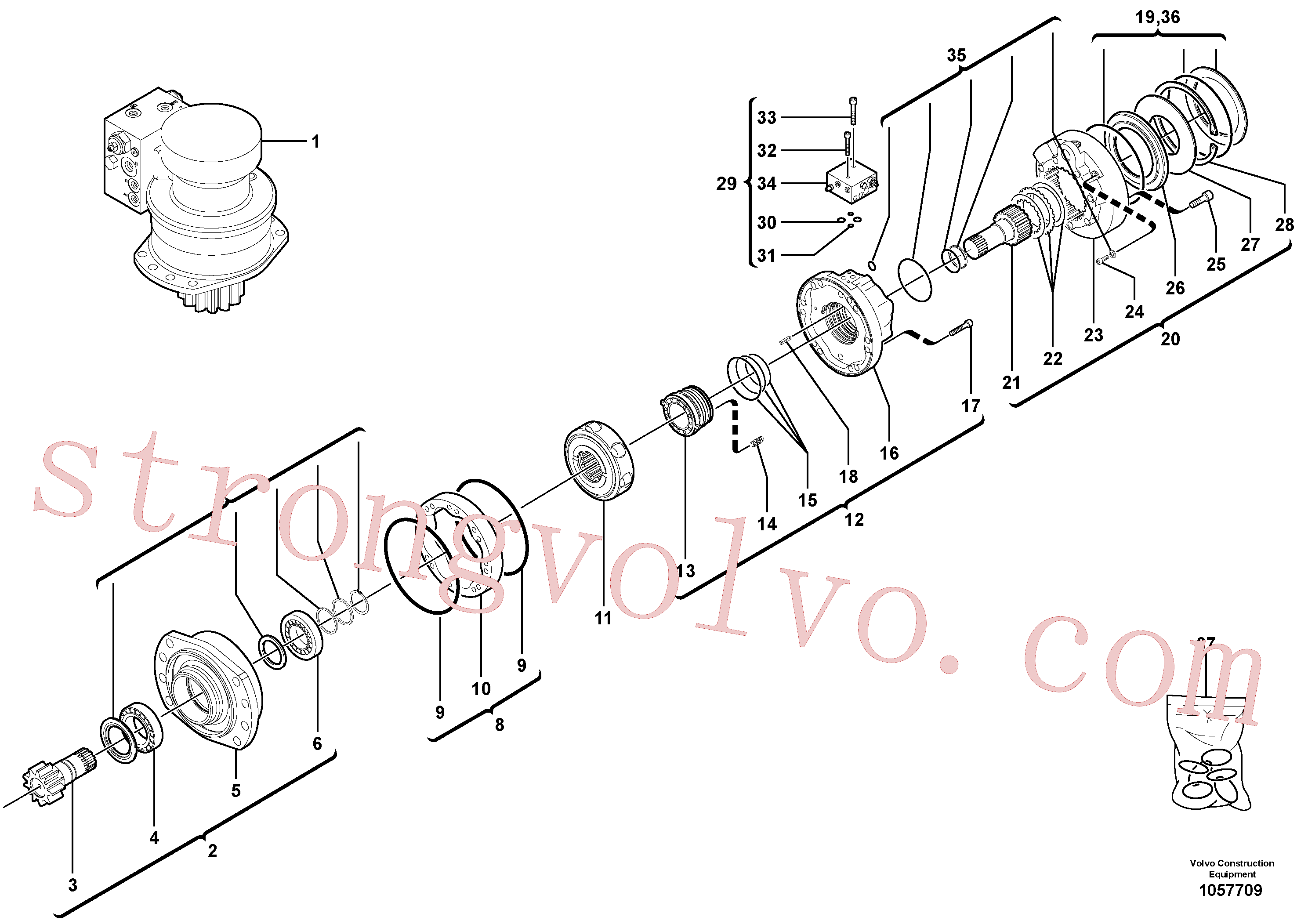 VOE14527094 Volvo Motor da engrenagem de rotação(1057709 Montagem)