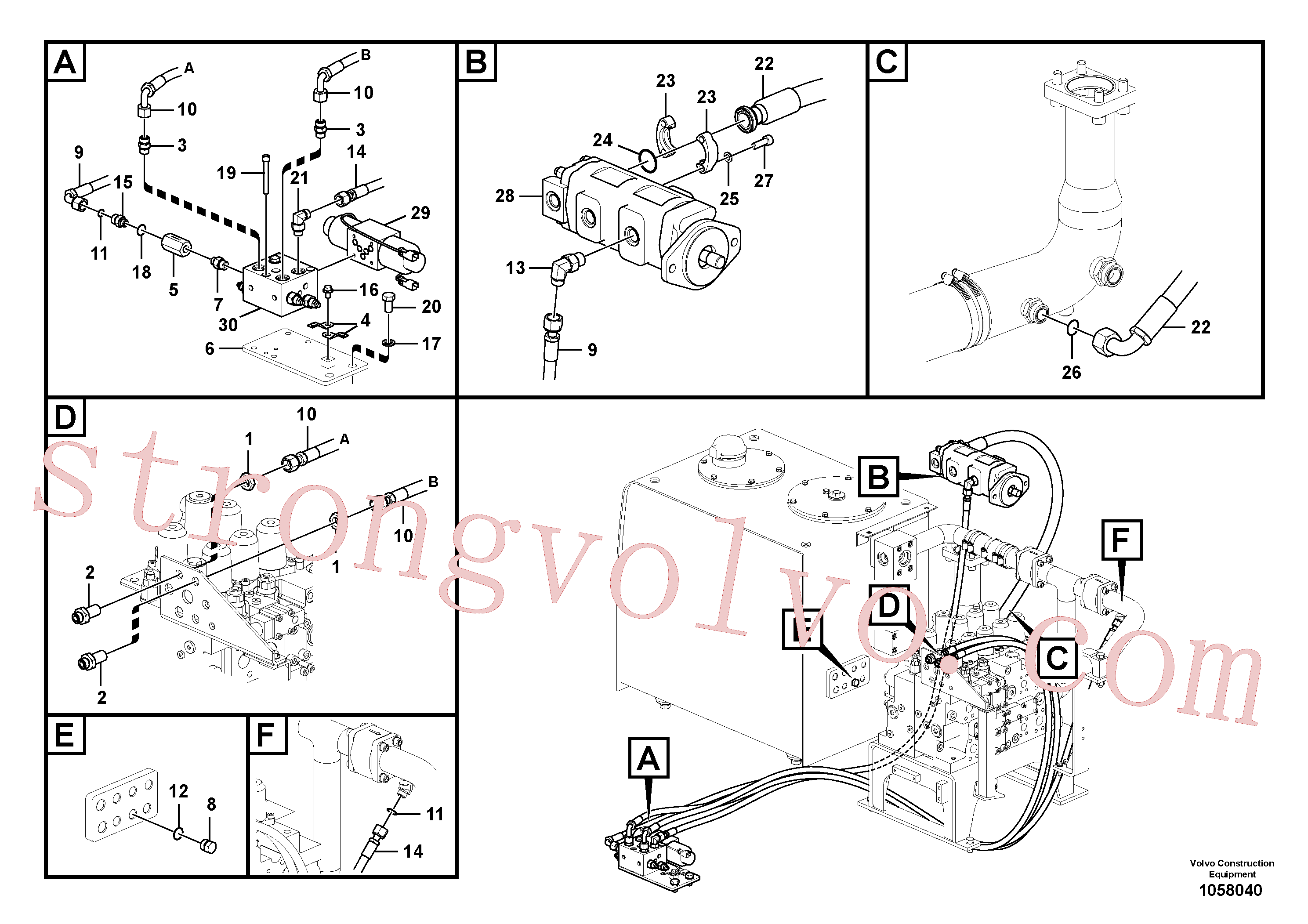 VOE15021187 Volvo Hidráulica de serviço, inclinação e rotor na estrutura superior(1058040 Montagem)